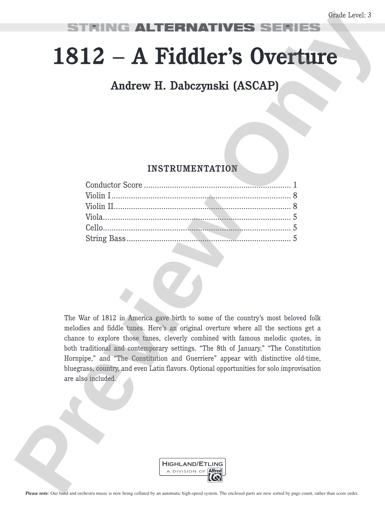 1812 -- A Fiddler's Overture: String Orchestra Conductor Score & Parts