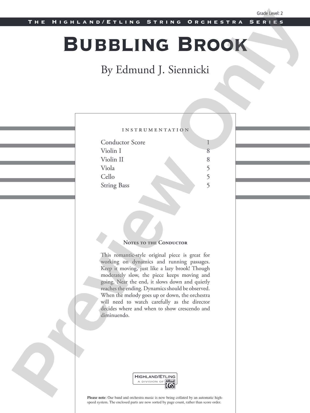 Bubbling Brook: String Orchestra Conductor Score & Parts