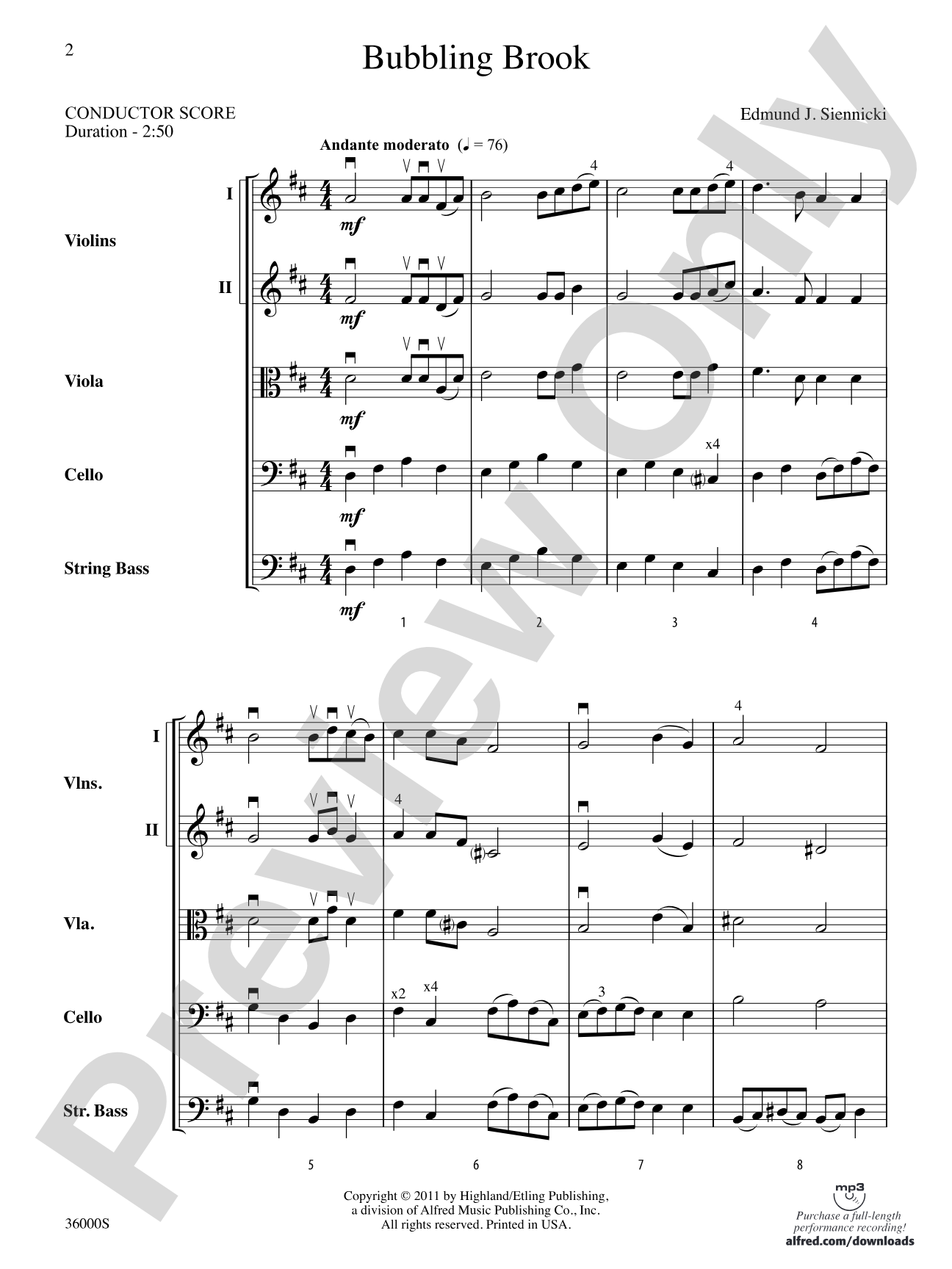 Bubbling Brook: String Orchestra Conductor Score & Parts