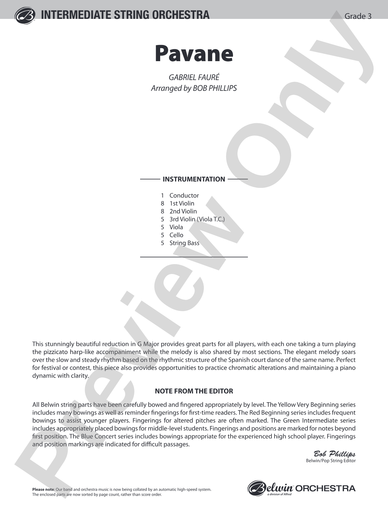 Pavane: String Orchestra Conductor Score & Parts