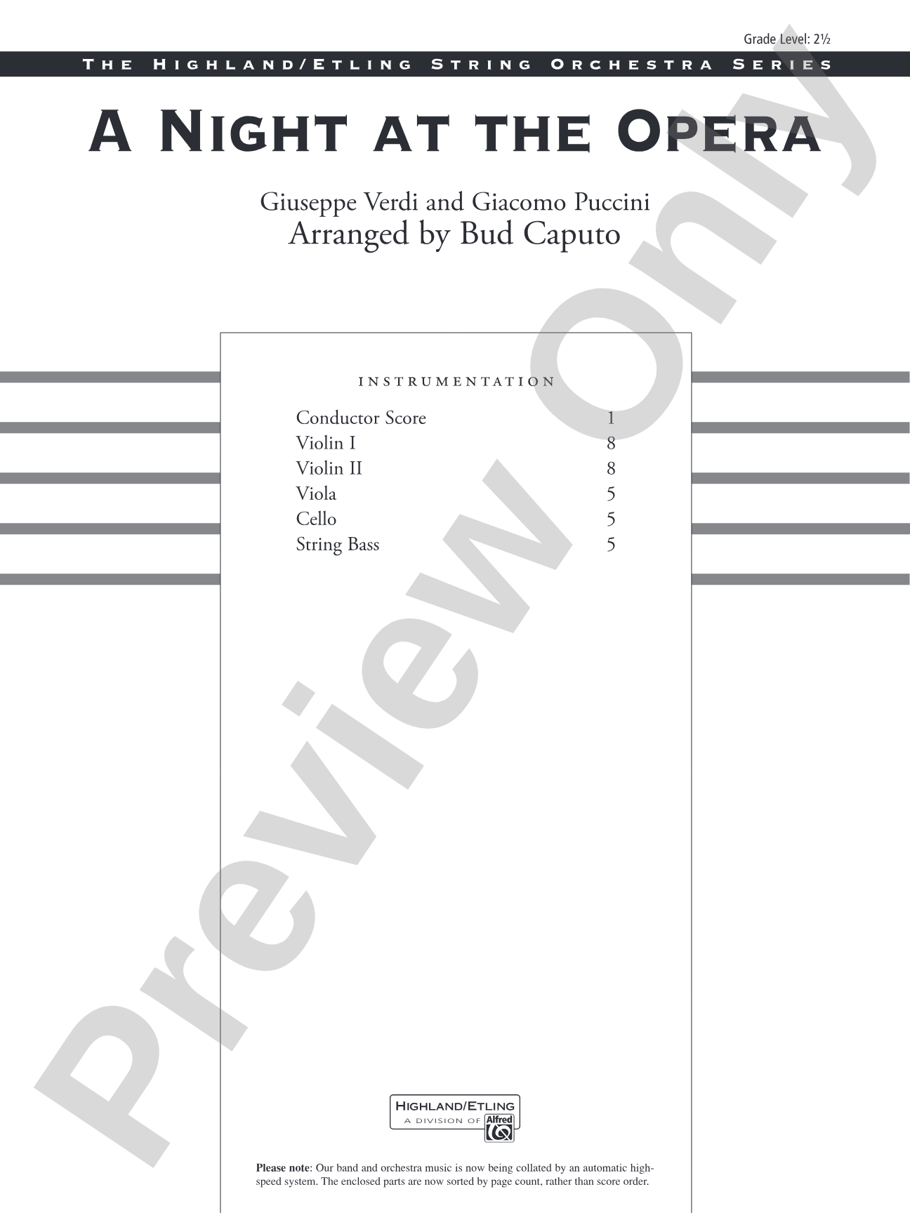 A Night at the Opera: String Orchestra Conductor Score & Parts