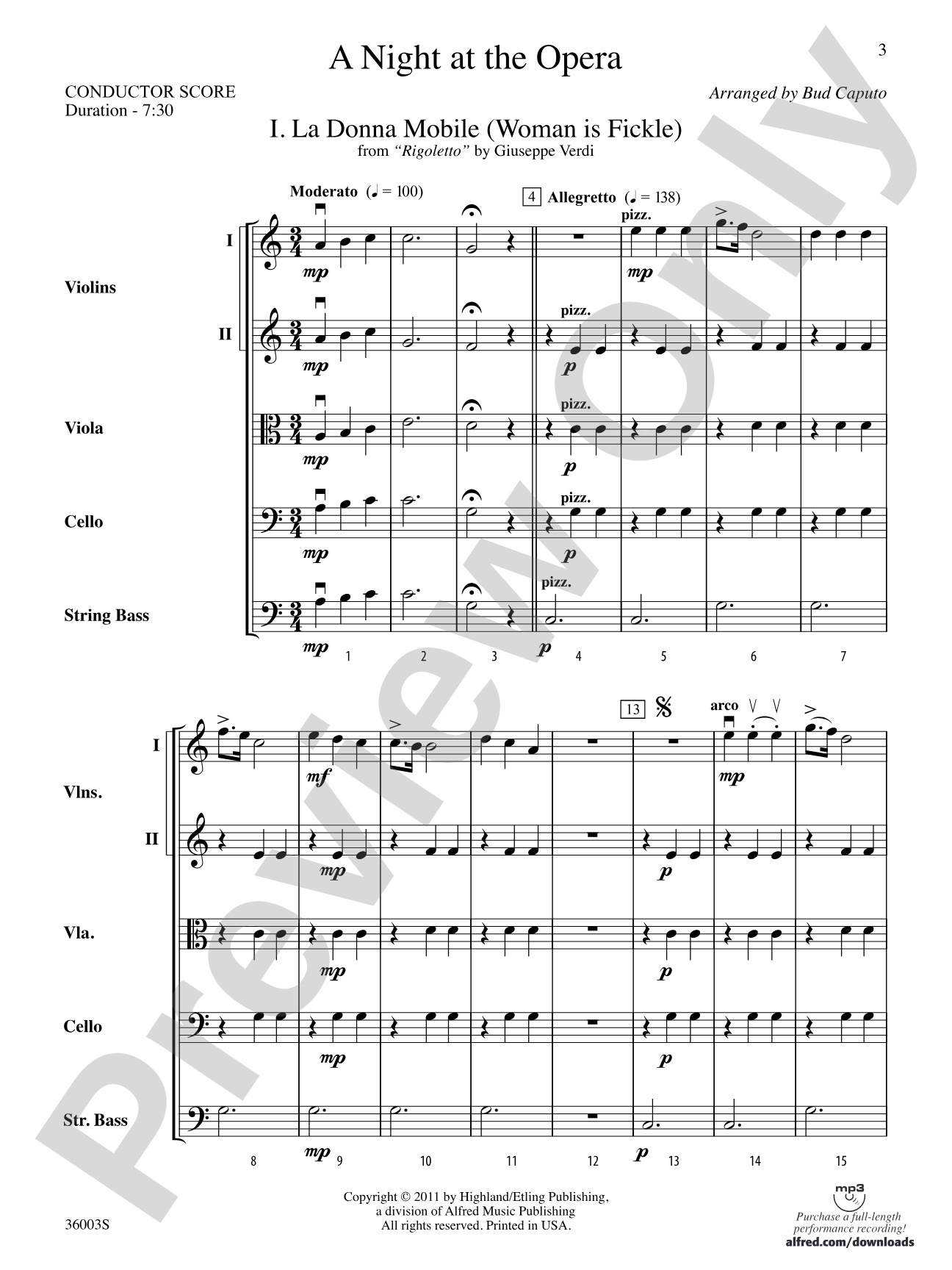 A Night at the Opera: String Orchestra Conductor Score & Parts