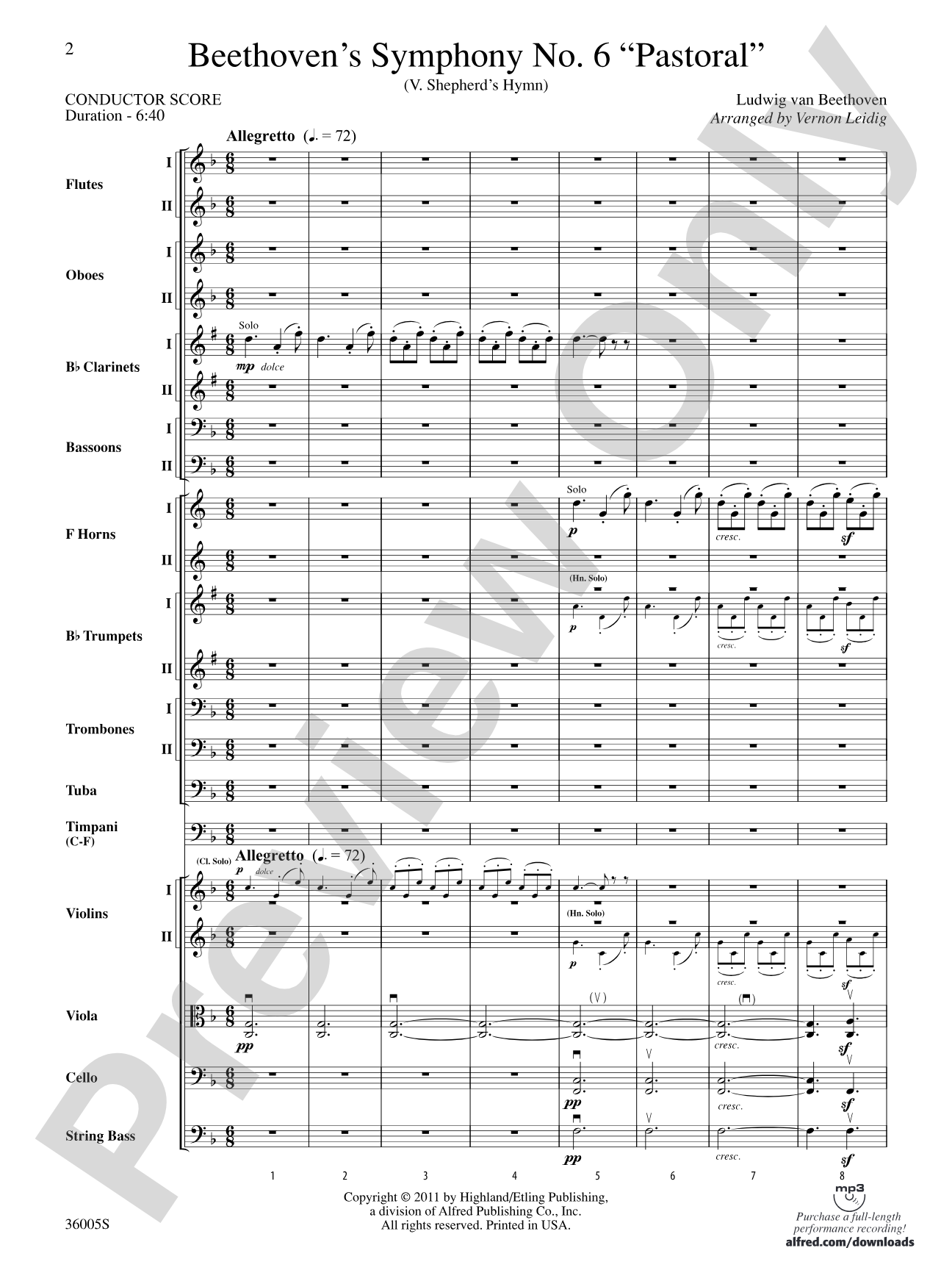 Beethoven's Symphony No. 6 "Pastoral": Full Orchestra Conductor Score & Parts
