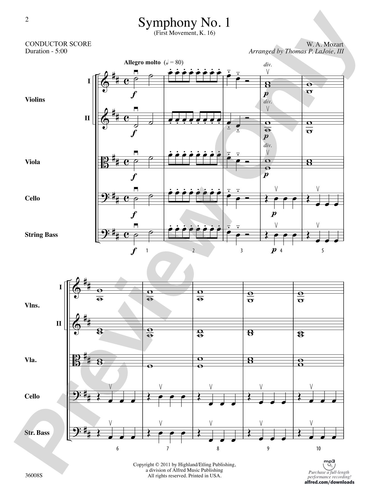 Symphony No. 1: String Orchestra Conductor Score & Parts
