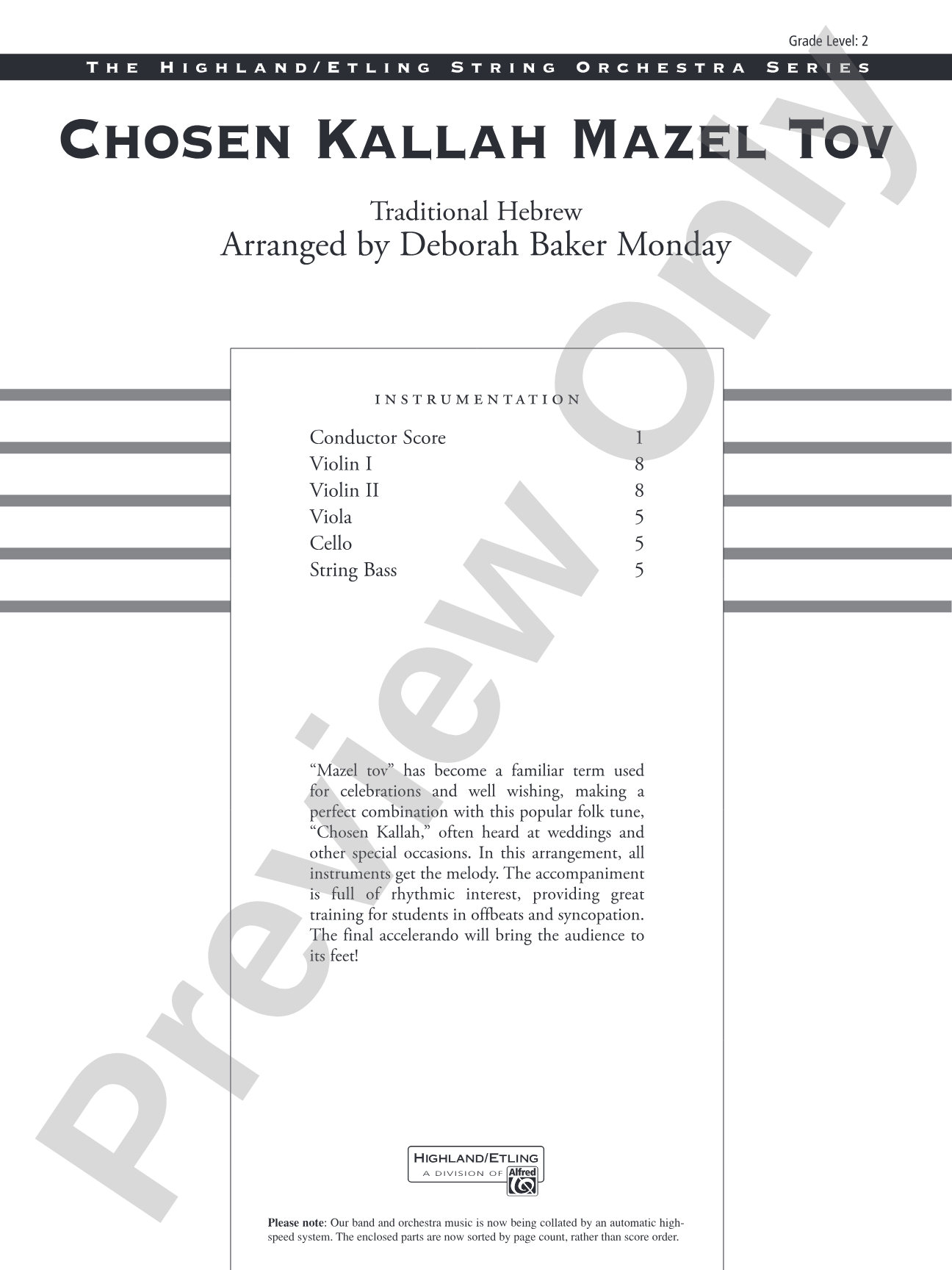 Chosen Kallah Mazel Tov: String Orchestra Conductor Score & Parts