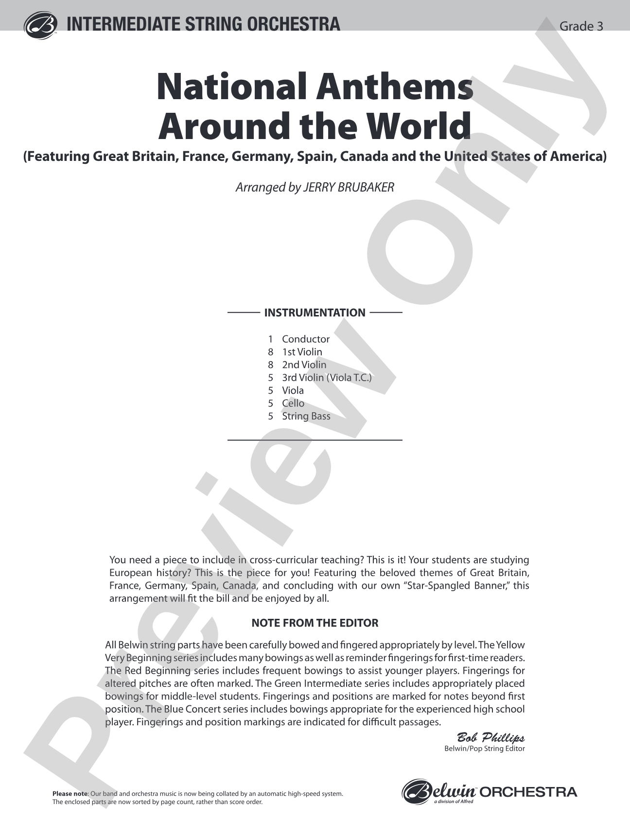 National Anthems Around the World: String Orchestra Conductor Score & Parts
