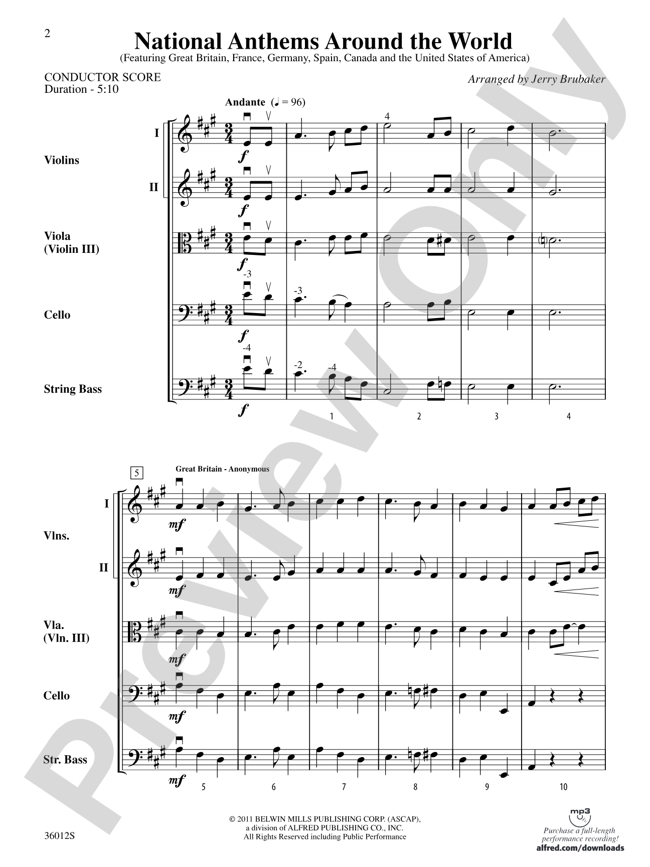National Anthems Around the World: String Orchestra Conductor Score & Parts