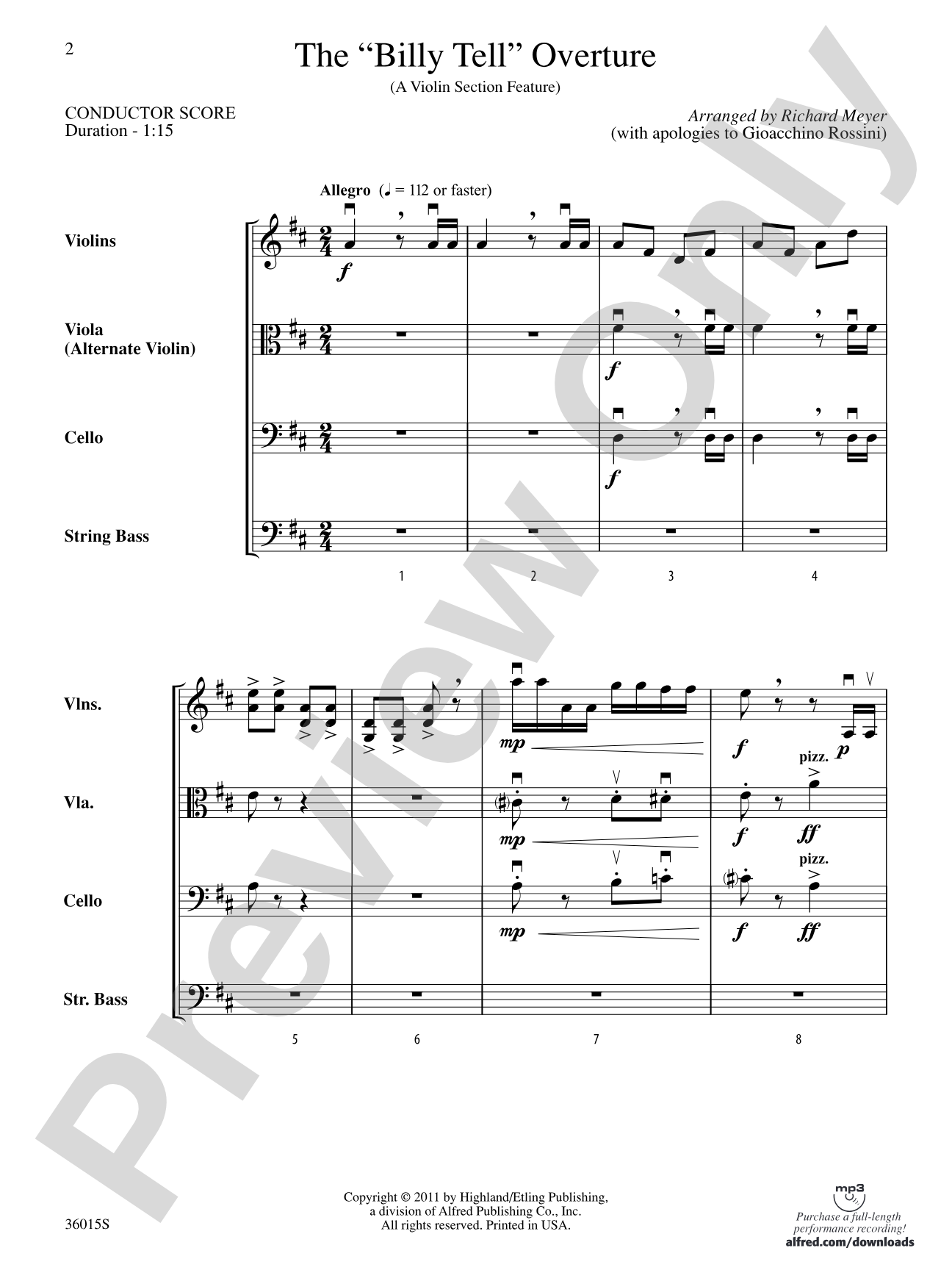 The "Billy Tell" Overture: String Orchestra Conductor Score & Parts