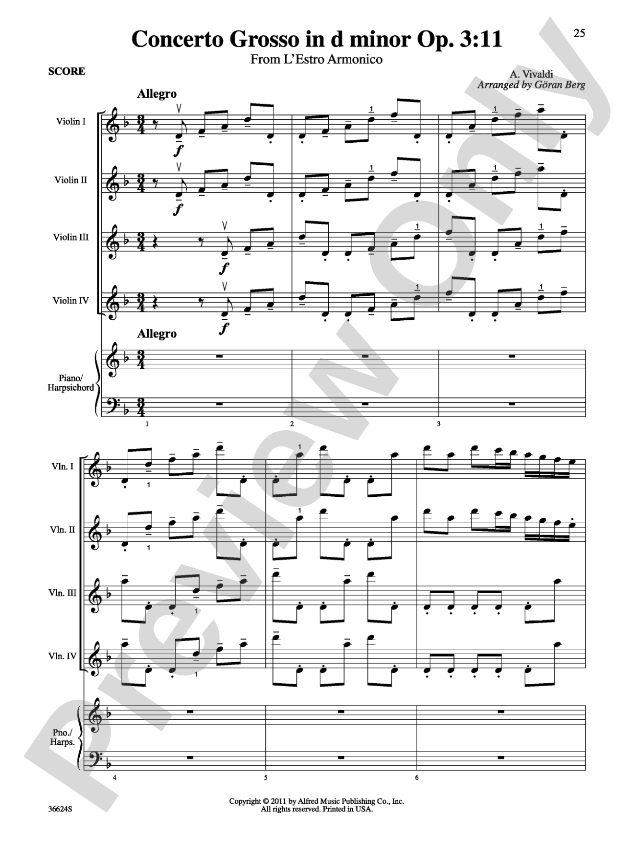 Violins Go Vivaldi: Two Movements for Violin Quartet: Violin Book