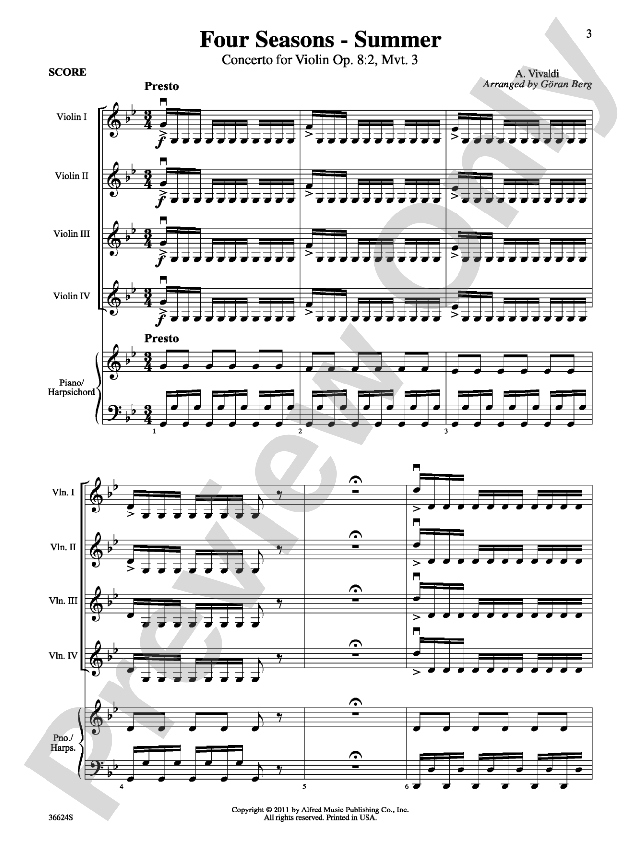 Violins Go Vivaldi: Two Movements for Violin Quartet: Violin Book