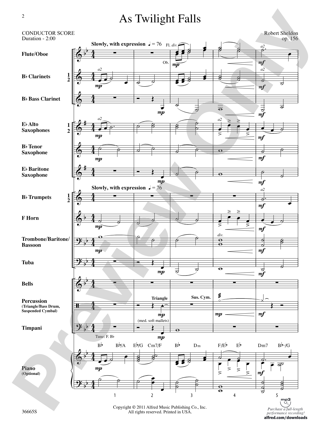 As Twilight Falls: Concert Band Conductor Score & Parts