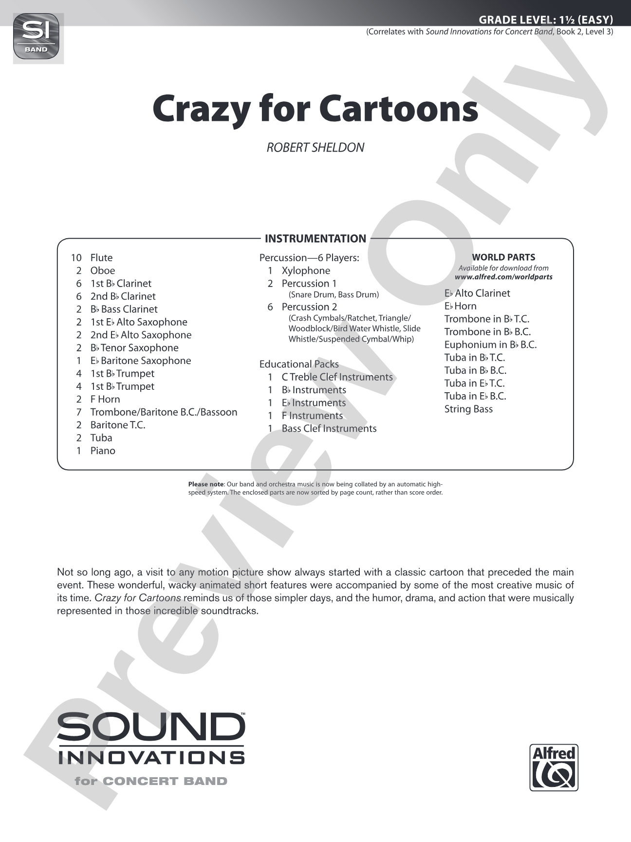 Crazy for Cartoons: Concert Band Conductor Score & Parts