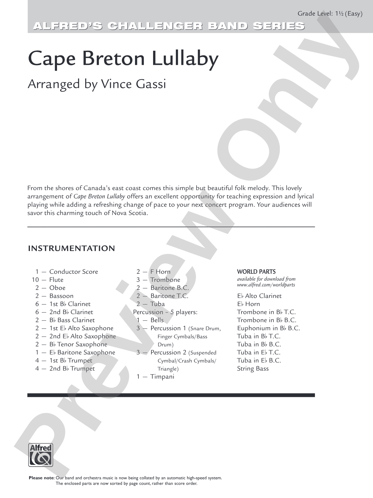 Cape Breton Lullaby: Concert Band Conductor Score & Parts