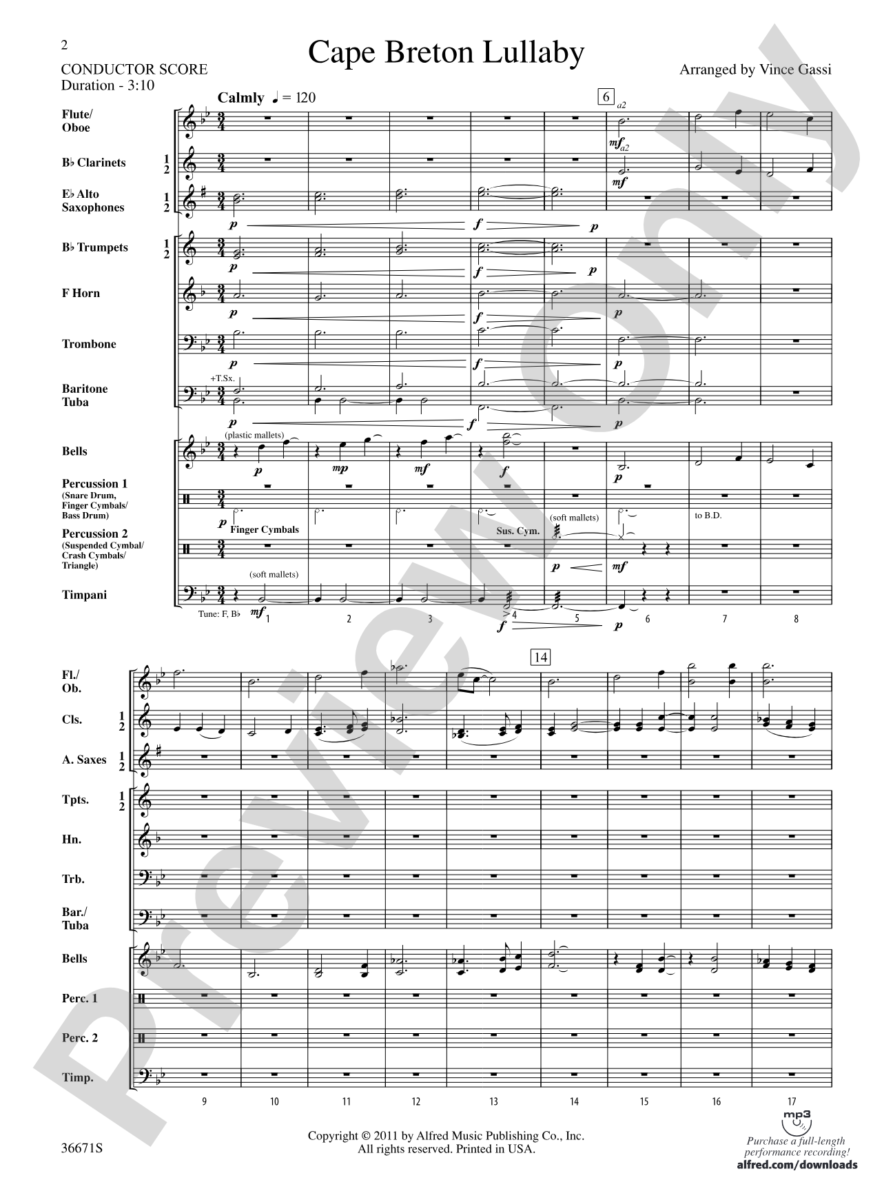 Cape Breton Lullaby: Concert Band Conductor Score & Parts