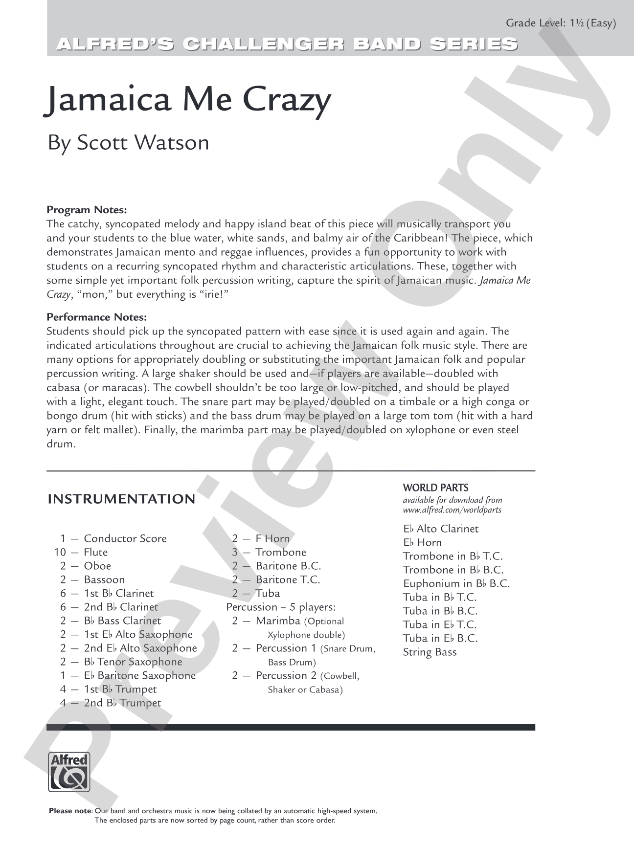 Jamaica Me Crazy: Score