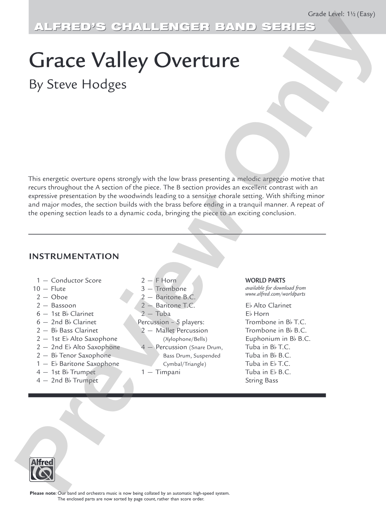 Grace Valley Overture: Concert Band Conductor Score & Parts