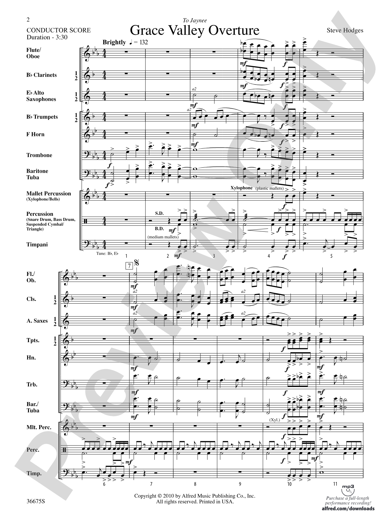Grace Valley Overture: Concert Band Conductor Score & Parts