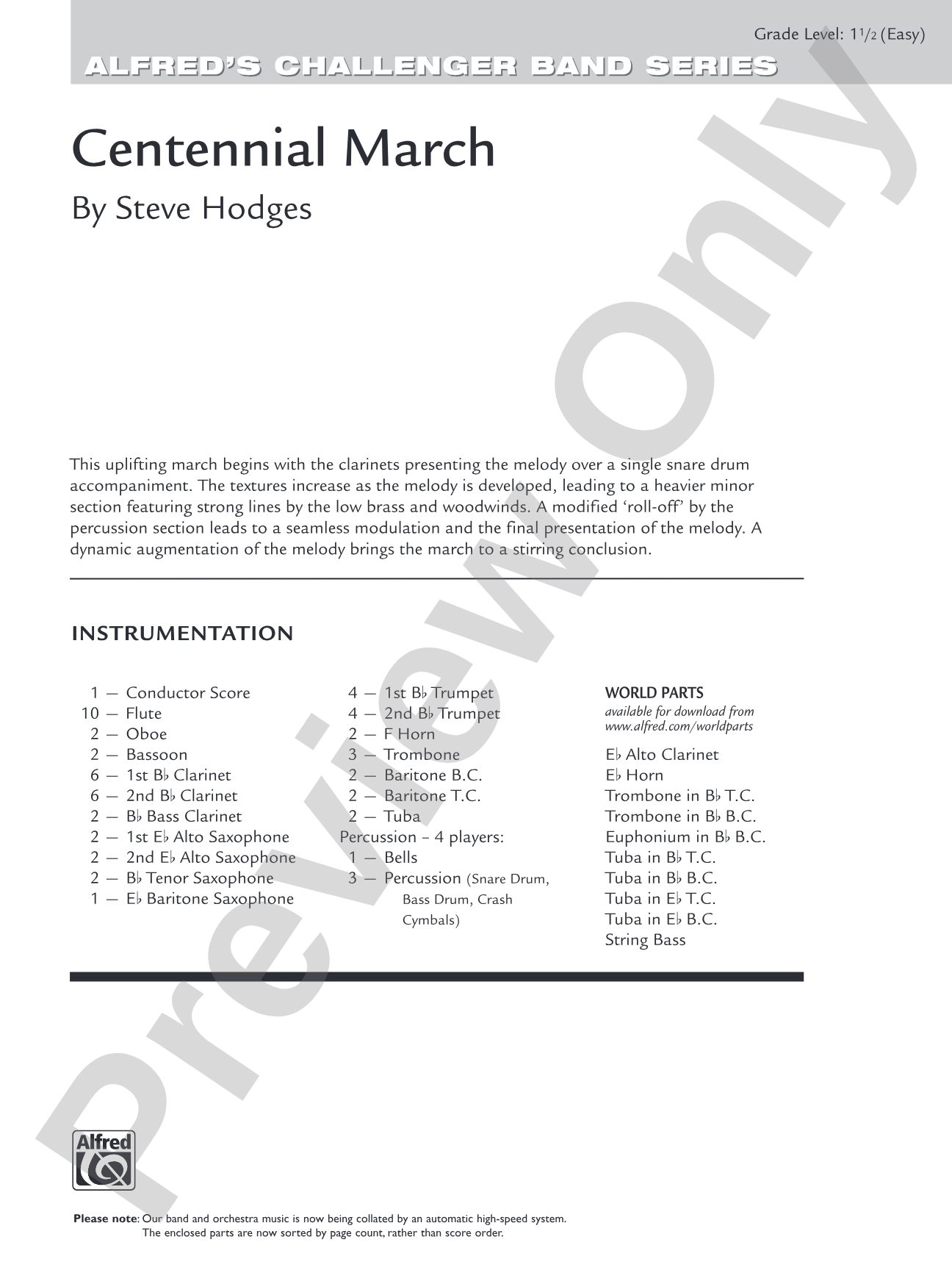 Centennial March: Concert Band Conductor Score & Parts