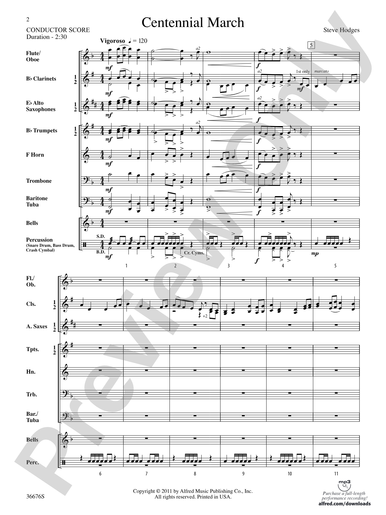 Centennial March: Concert Band Conductor Score & Parts