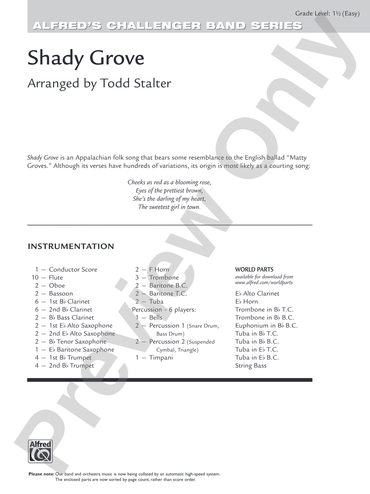 Shady Grove: Concert Band Conductor Score & Parts