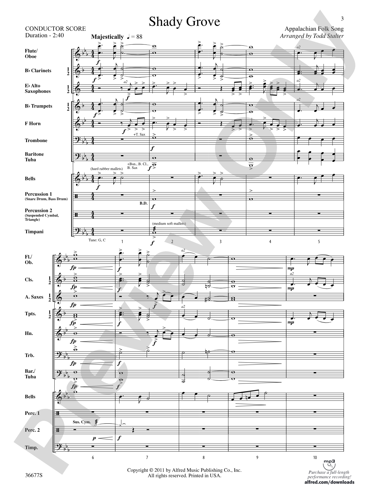Shady Grove: Concert Band Conductor Score & Parts
