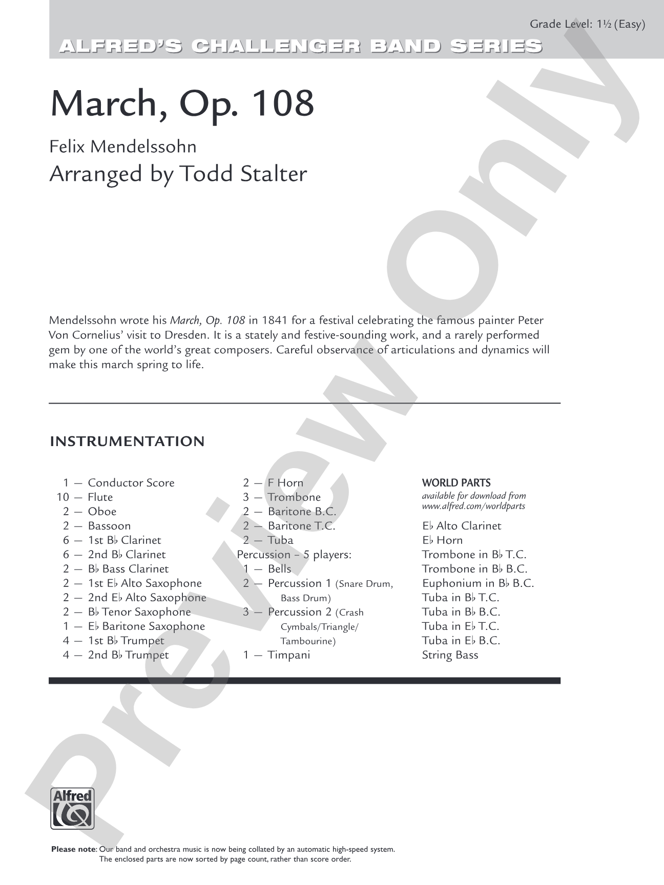 March, Op. 108: Concert Band Conductor Score & Parts
