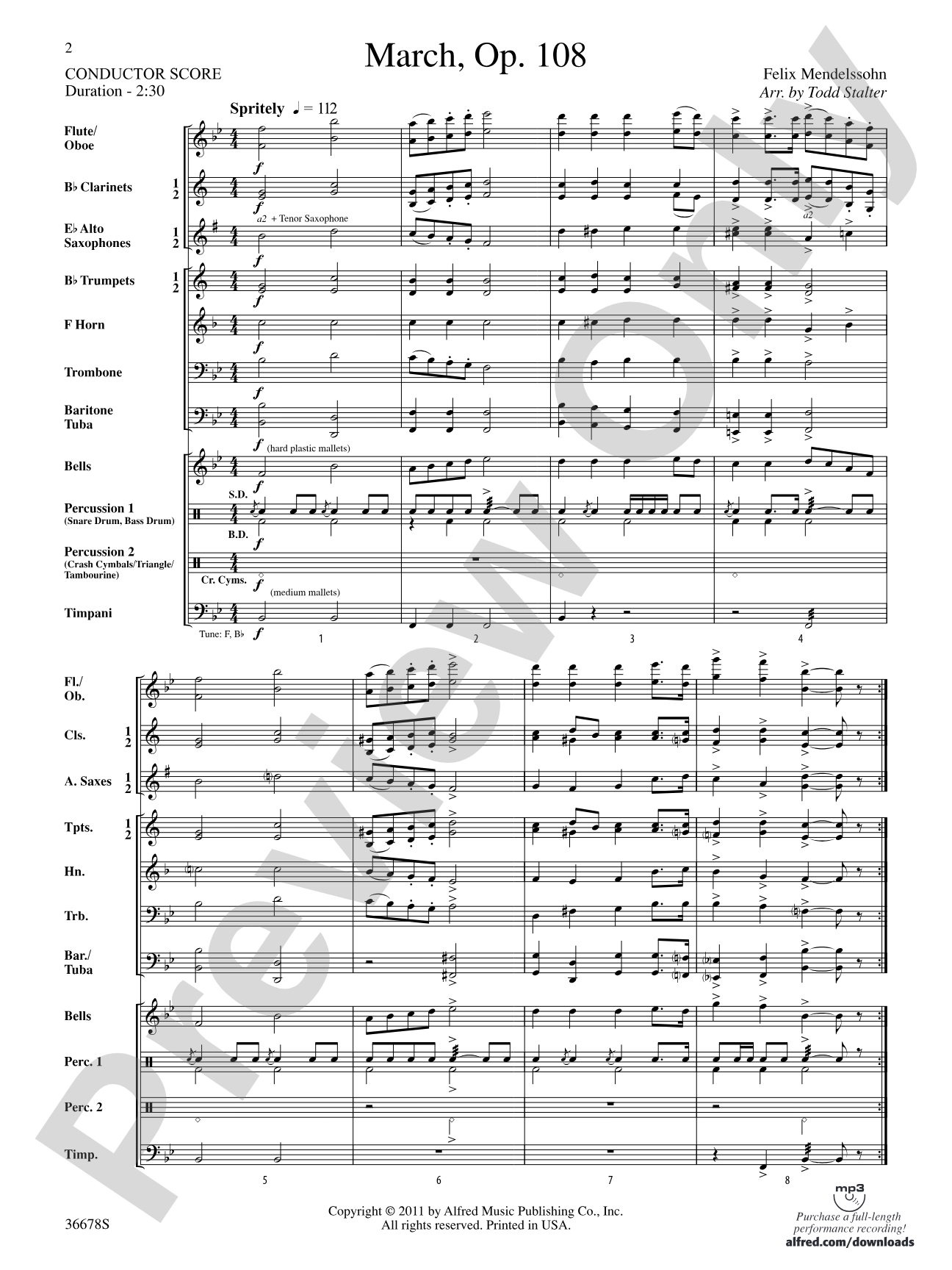 March, Op. 108: Concert Band Conductor Score & Parts