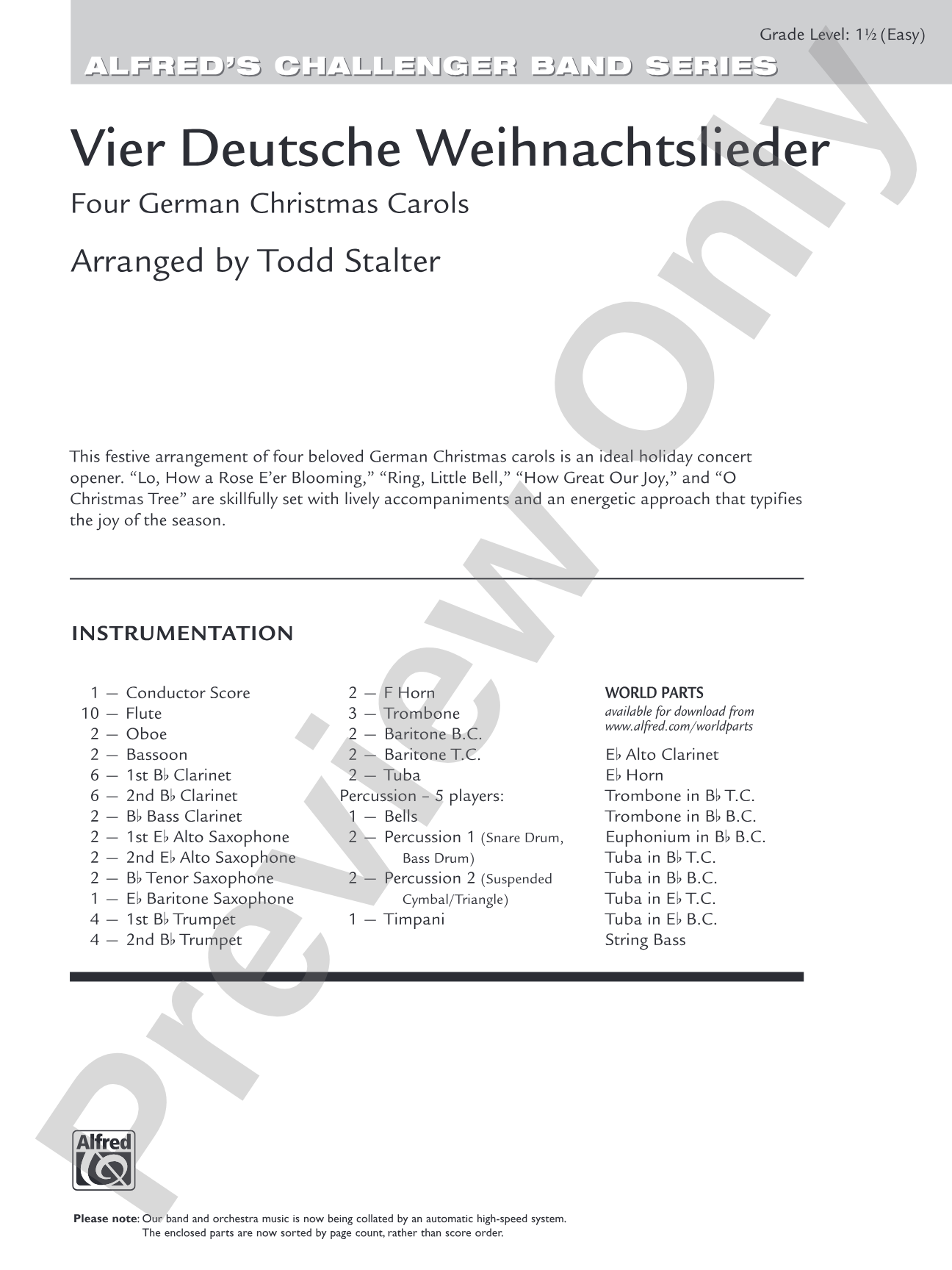 Vier Deutsche Weihnachtslieder: Concert Band Conductor Score & Parts