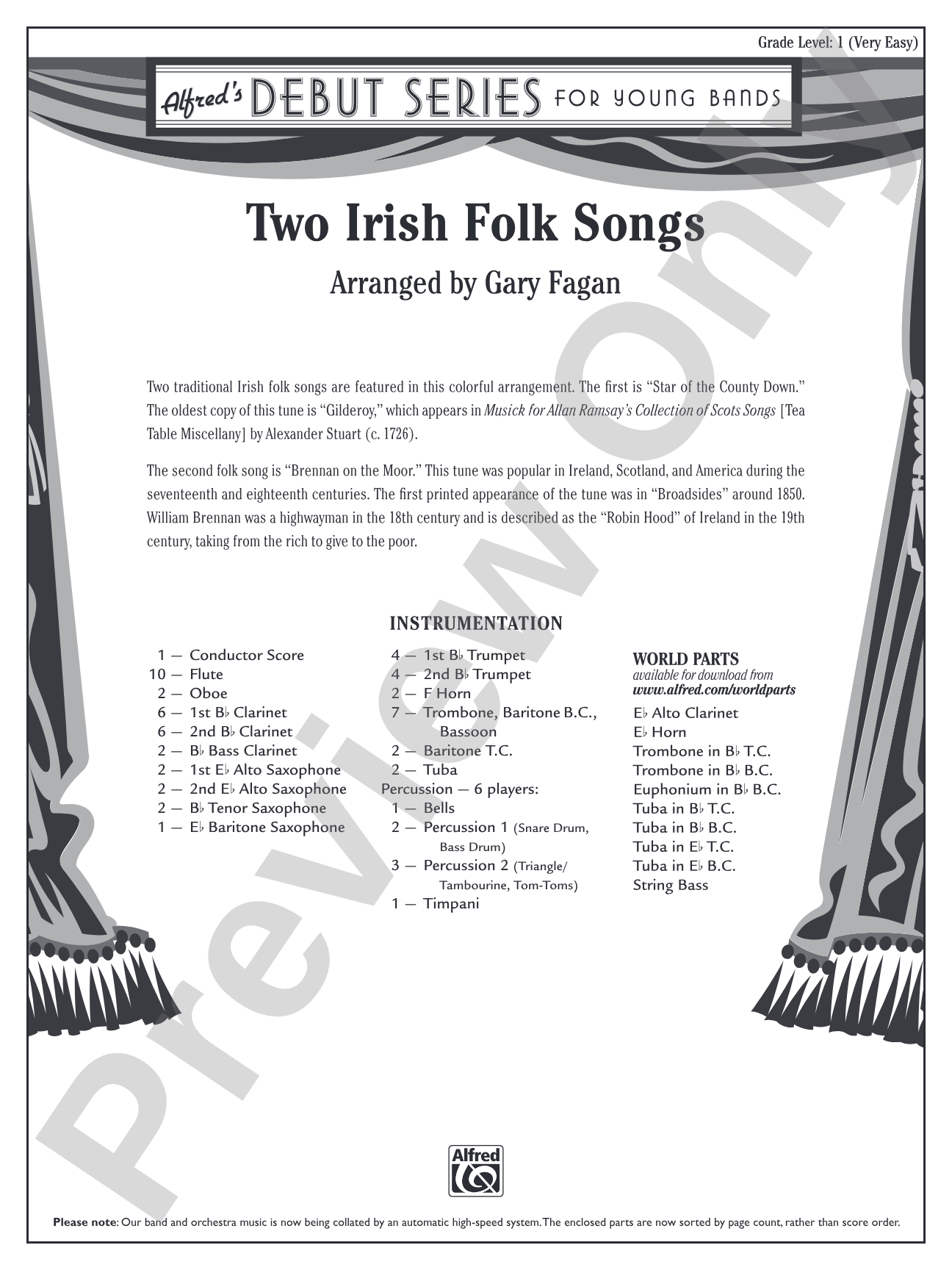 Two Irish Folk Songs: Concert Band Conductor Score & Parts