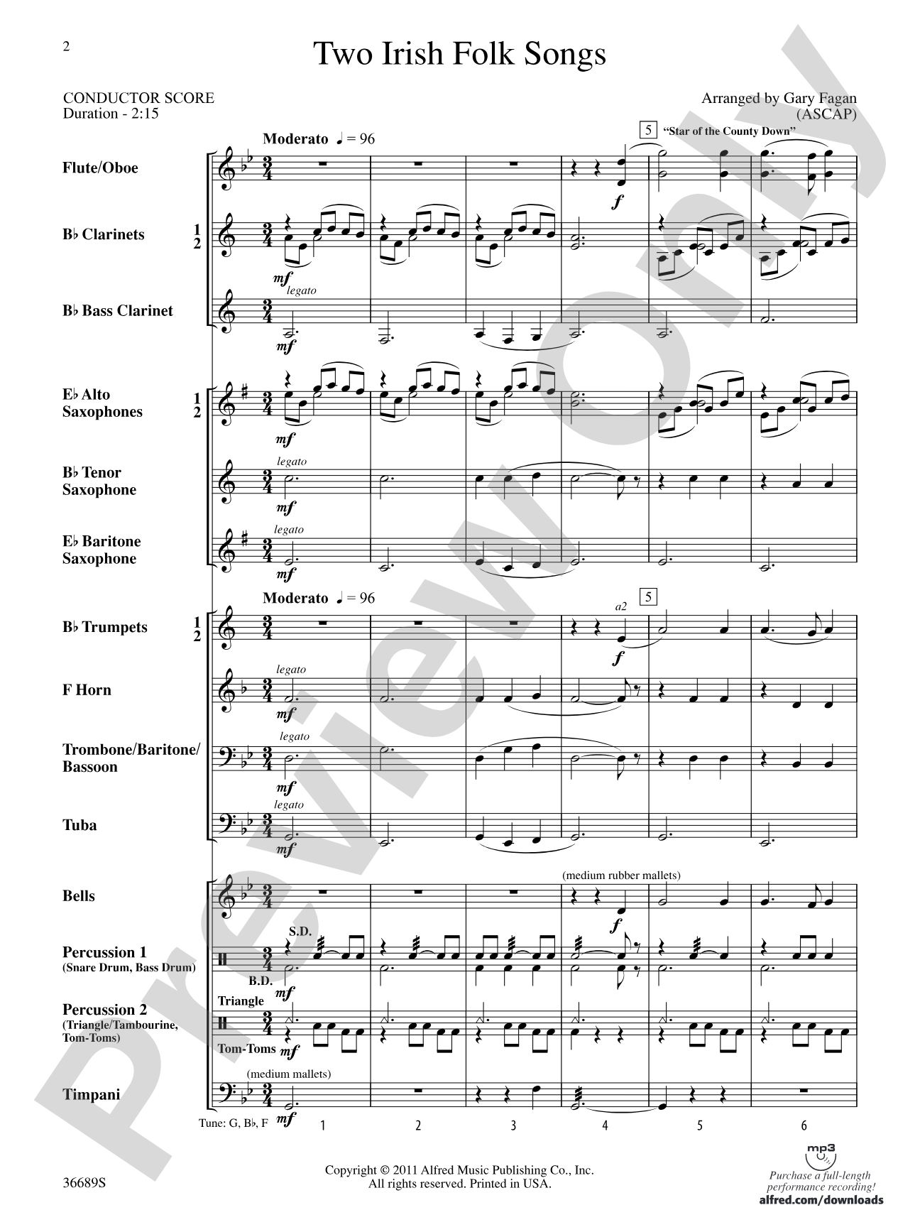 Two Irish Folk Songs: Concert Band Conductor Score & Parts