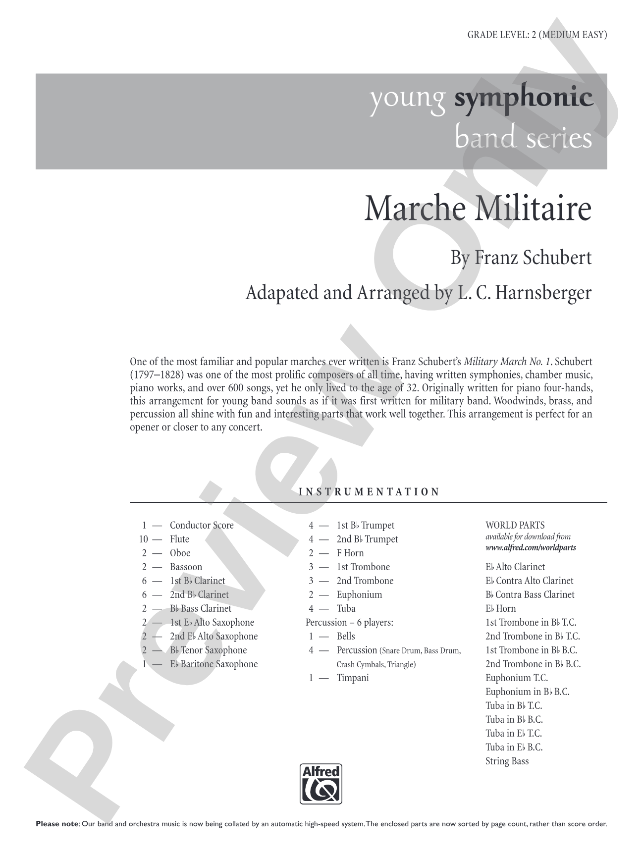 Marche Militaire: Concert Band Conductor Score & Parts