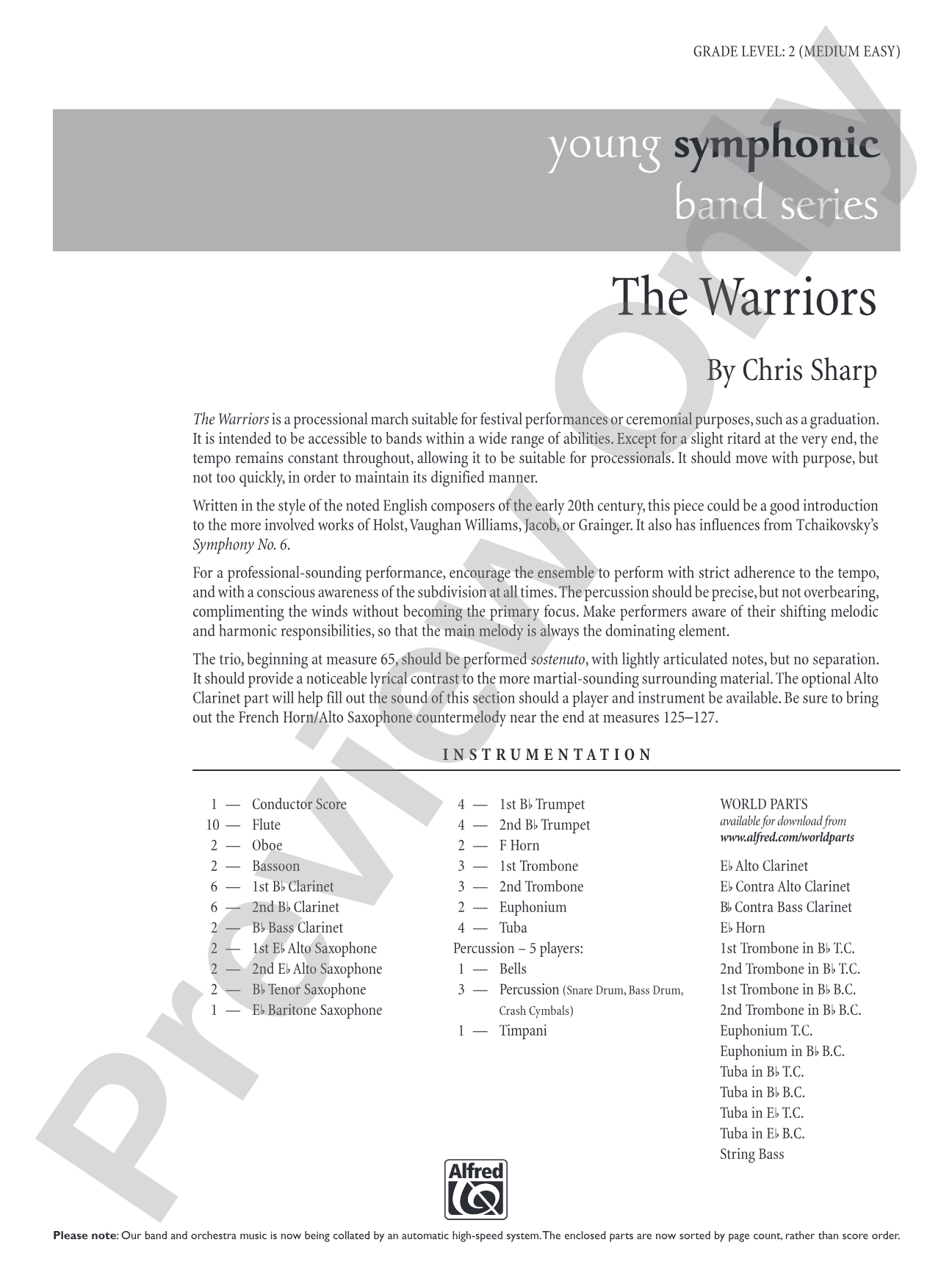 The Warriors: Concert Band Conductor Score & Parts
