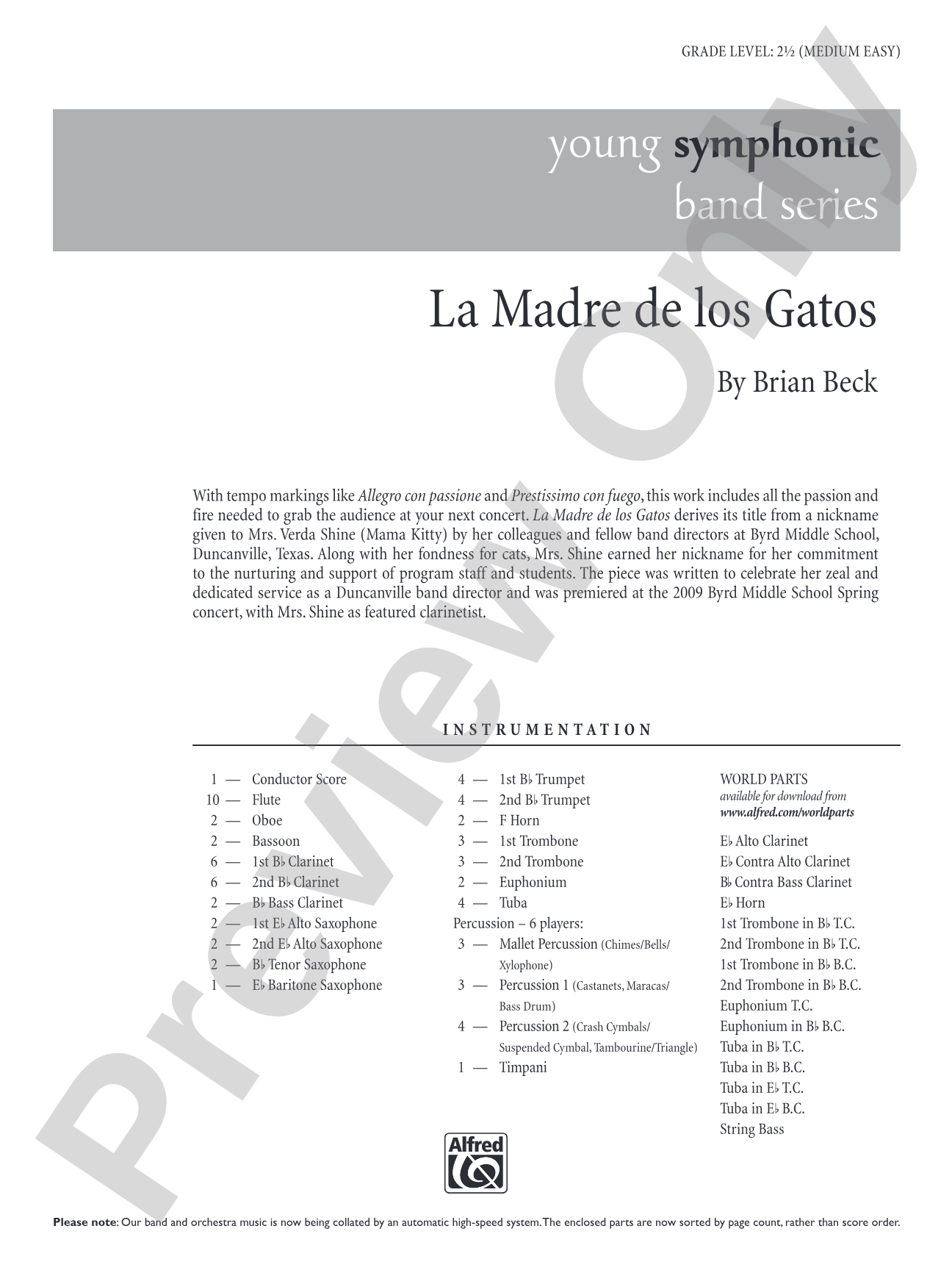 La Madre de los Gatos: Concert Band Conductor Score & Parts