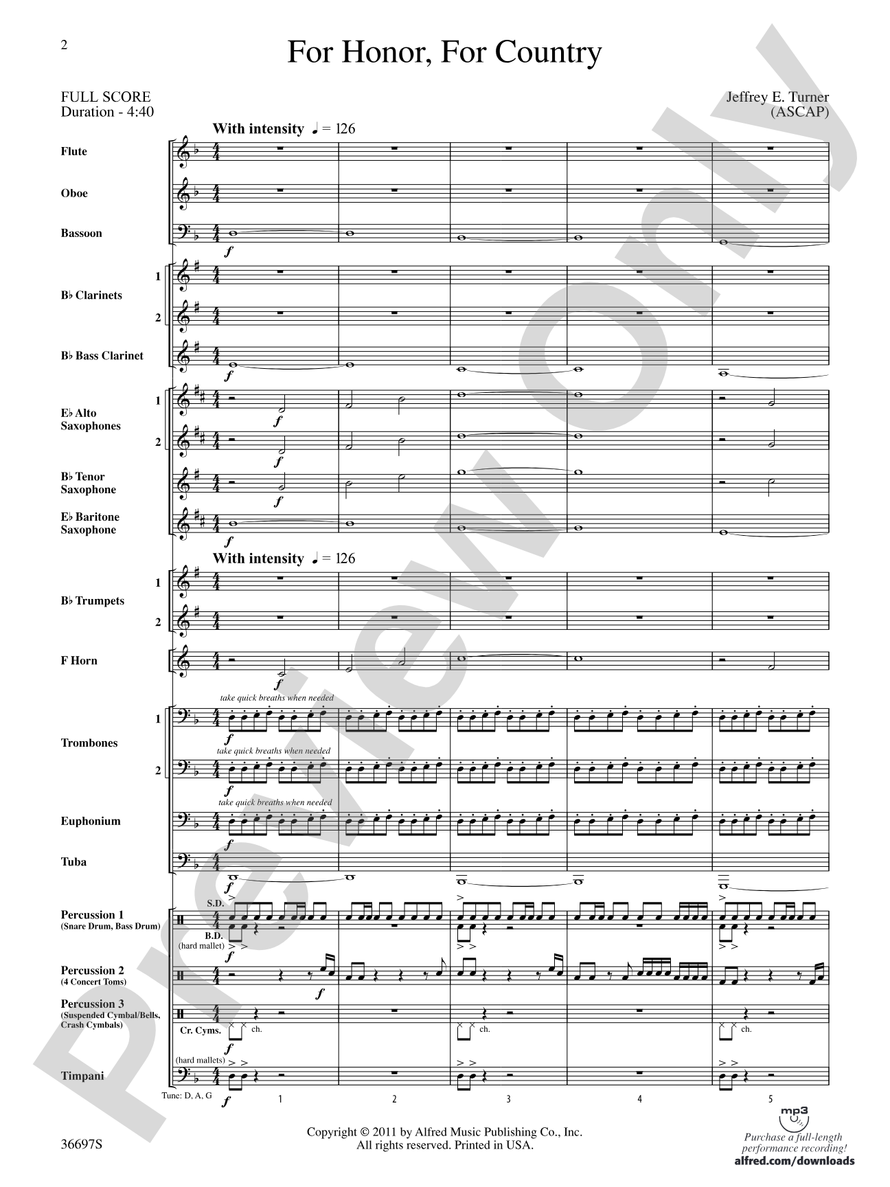 For Honor, For Country: Concert Band Conductor Score & Parts