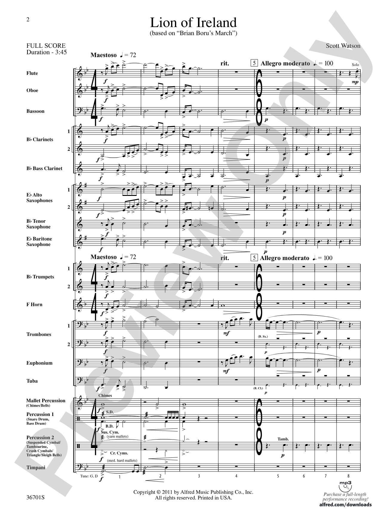Lion of Ireland: Concert Band Conductor Score & Parts