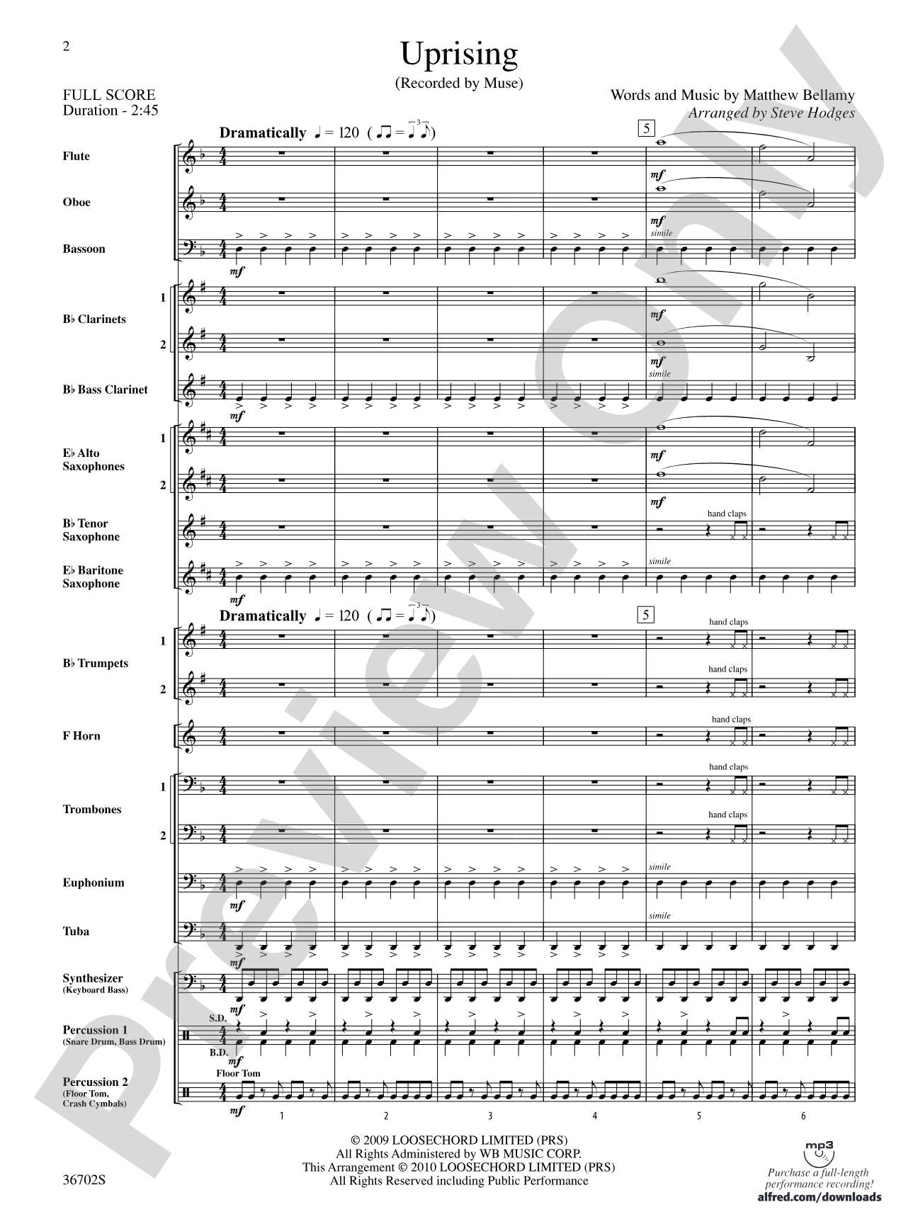 Uprising: Concert Band Conductor Score & Parts