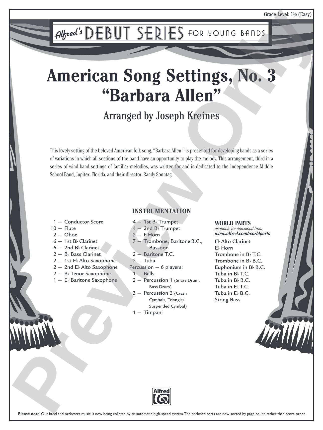 American Song Settings, No. 3 "Barbara Allen": Concert Band Conductor Score & Parts