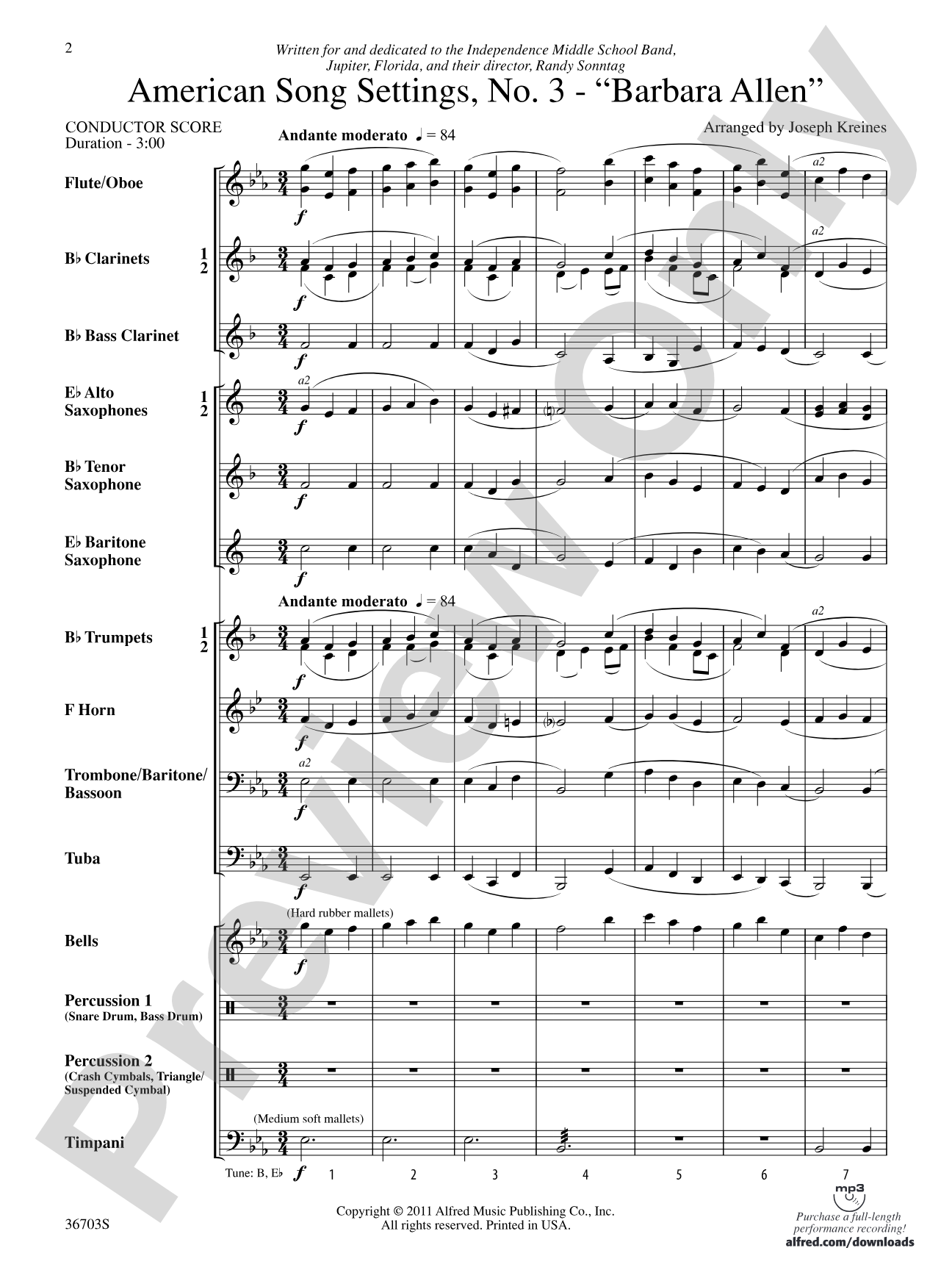 American Song Settings, No. 3 "Barbara Allen": Concert Band Conductor Score & Parts