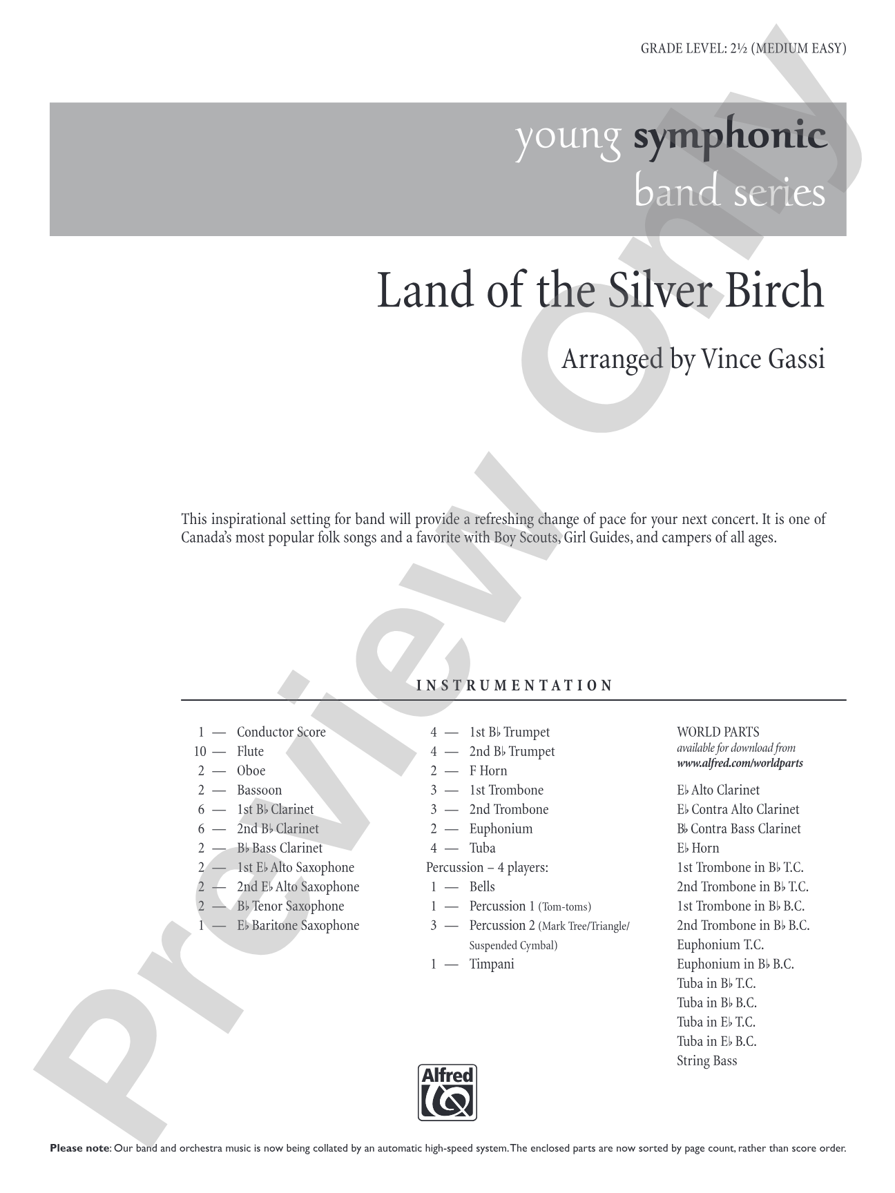 Land of the Silver Birch: Concert Band Conductor Score & Parts