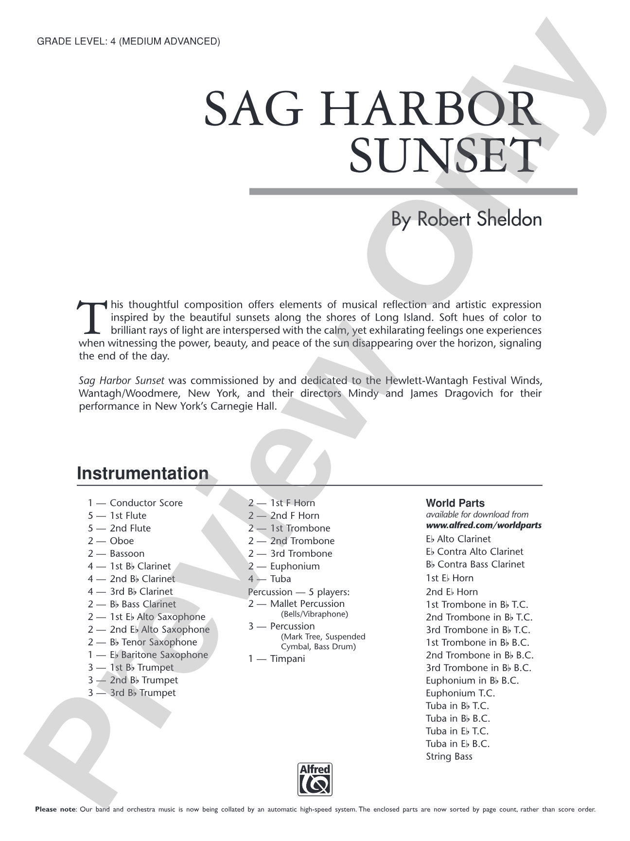 Sag Harbor Sunset: Concert Band Conductor Score & Parts