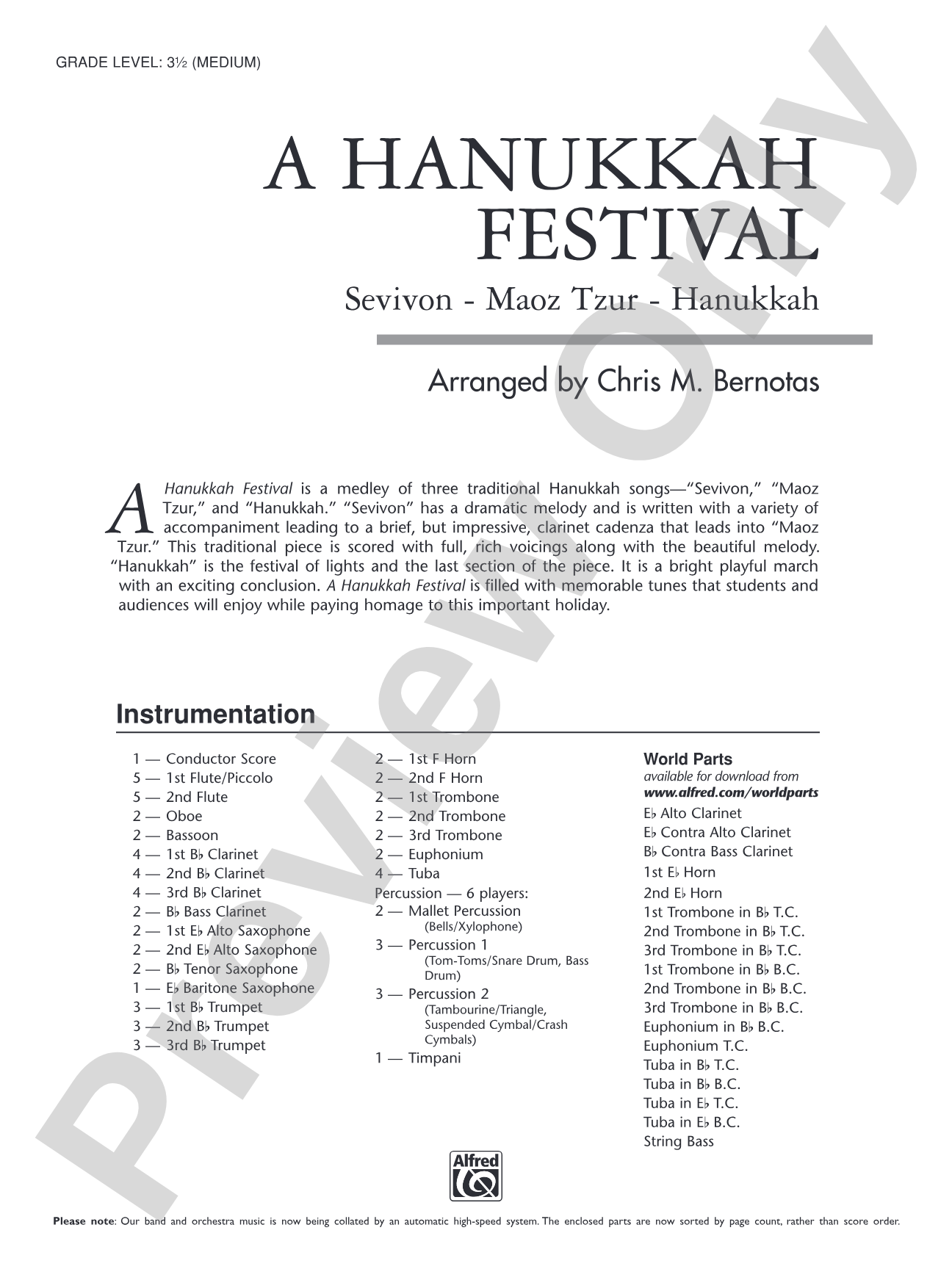 A Hanukkah Festival: Concert Band Conductor Score & Parts