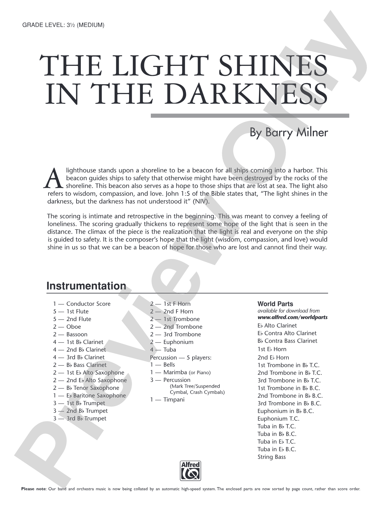 The Light Shines in the Darkness: Concert Band Conductor Score & Parts