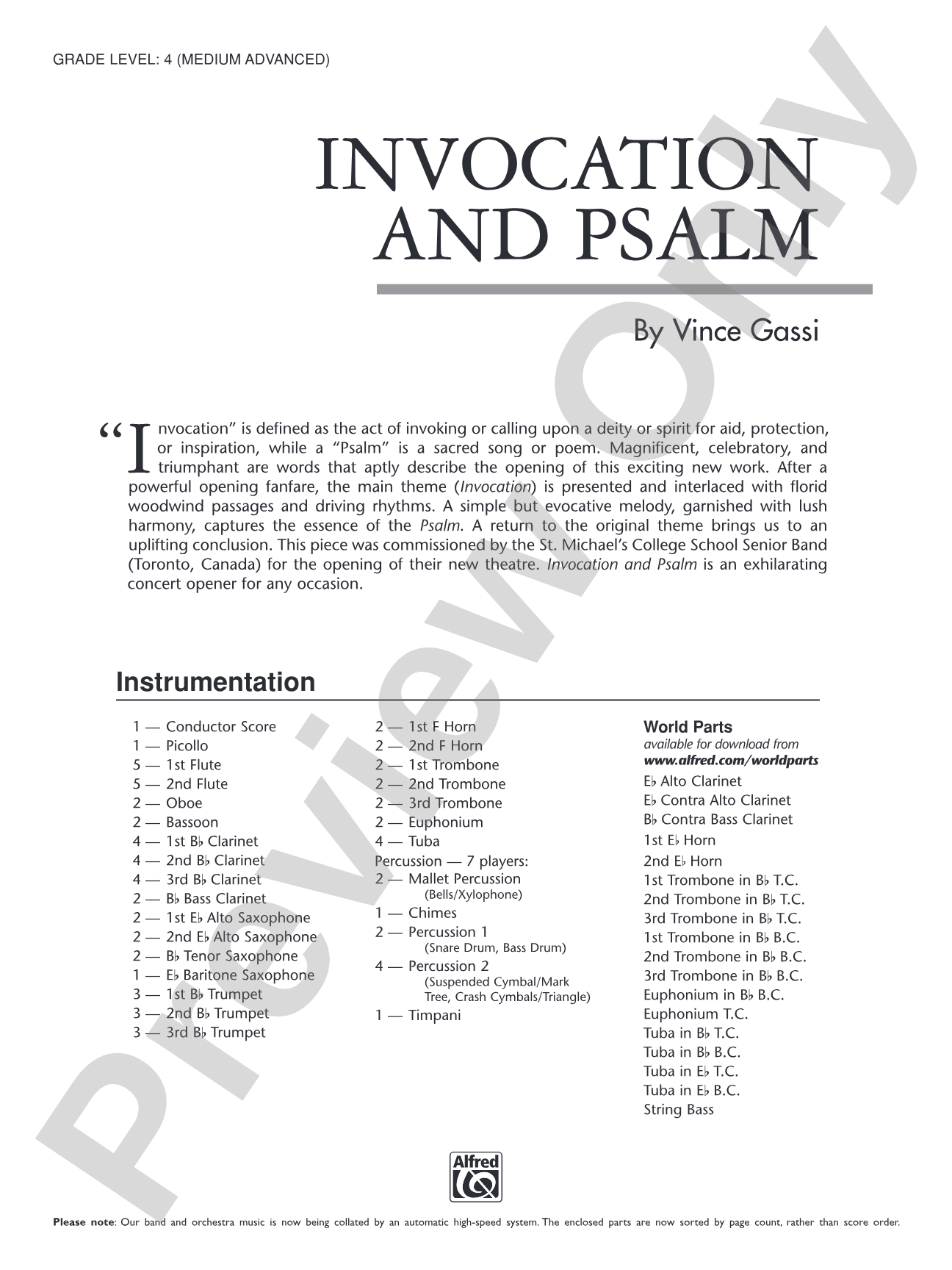 Invocation and Psalm: Concert Band Conductor Score & Parts