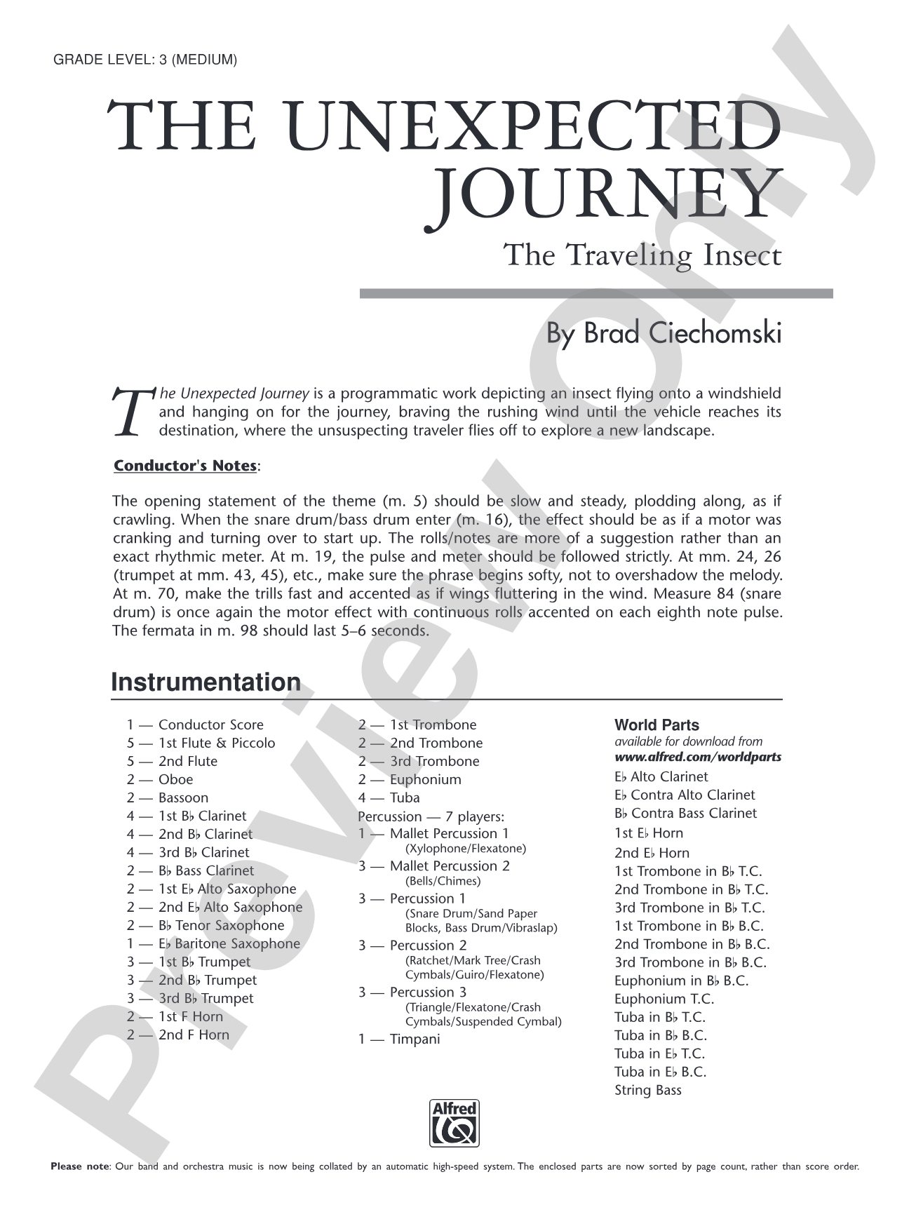 The Unexpected Journey: Concert Band Conductor Score & Parts