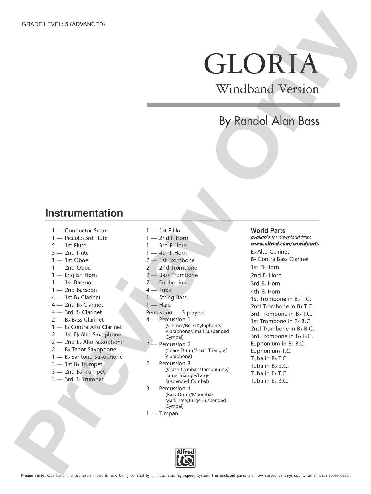 Gloria: Concert Band Conductor Score & Parts