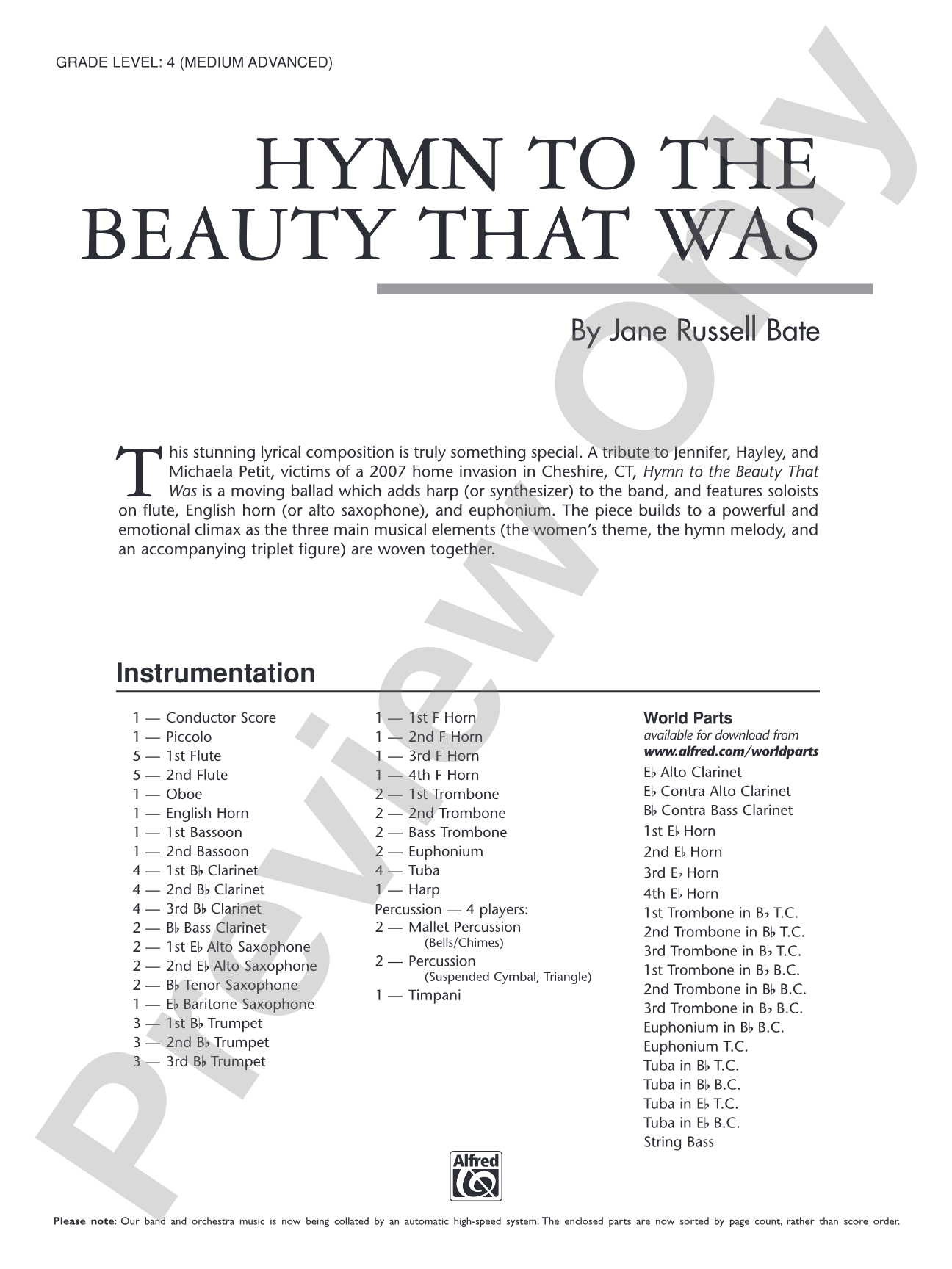 Hymn to the Beauty That Was: Concert Band Conductor Score & Parts