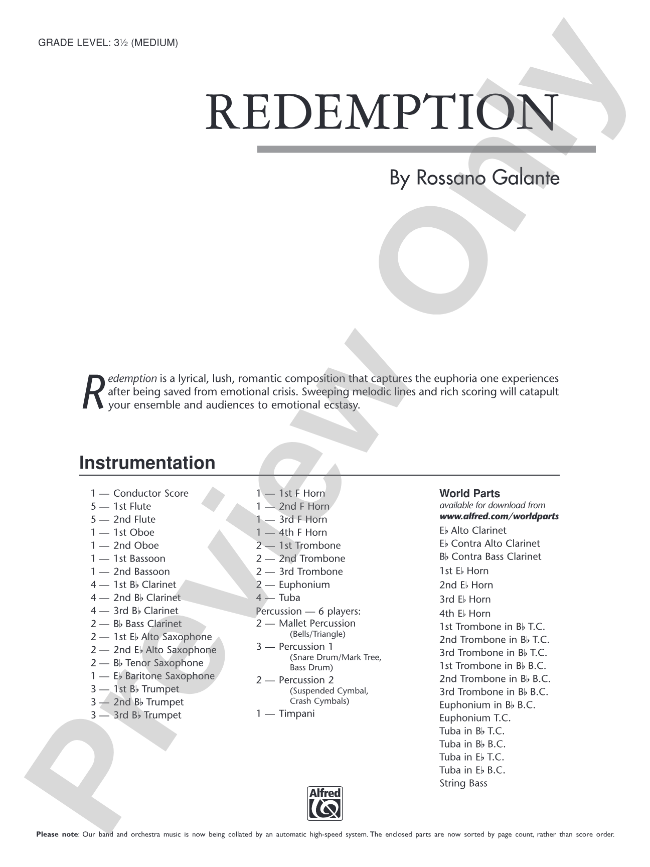 Redemption: Concert Band Conductor Score & Parts