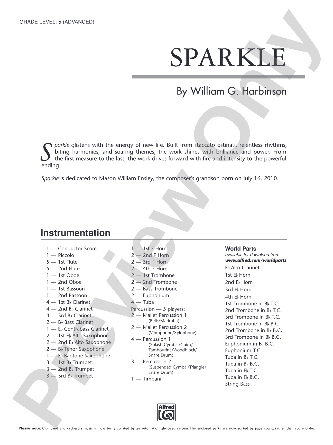 Sparkle: Concert Band Conductor Score & Parts