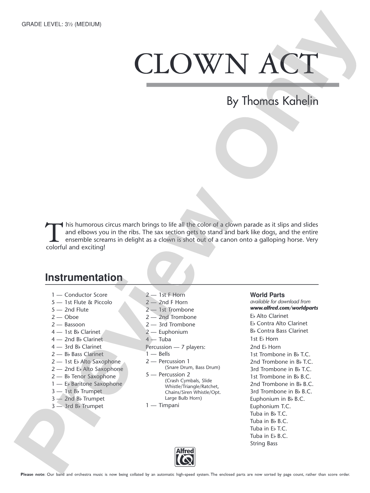 Clown Act: Concert Band Conductor Score & Parts