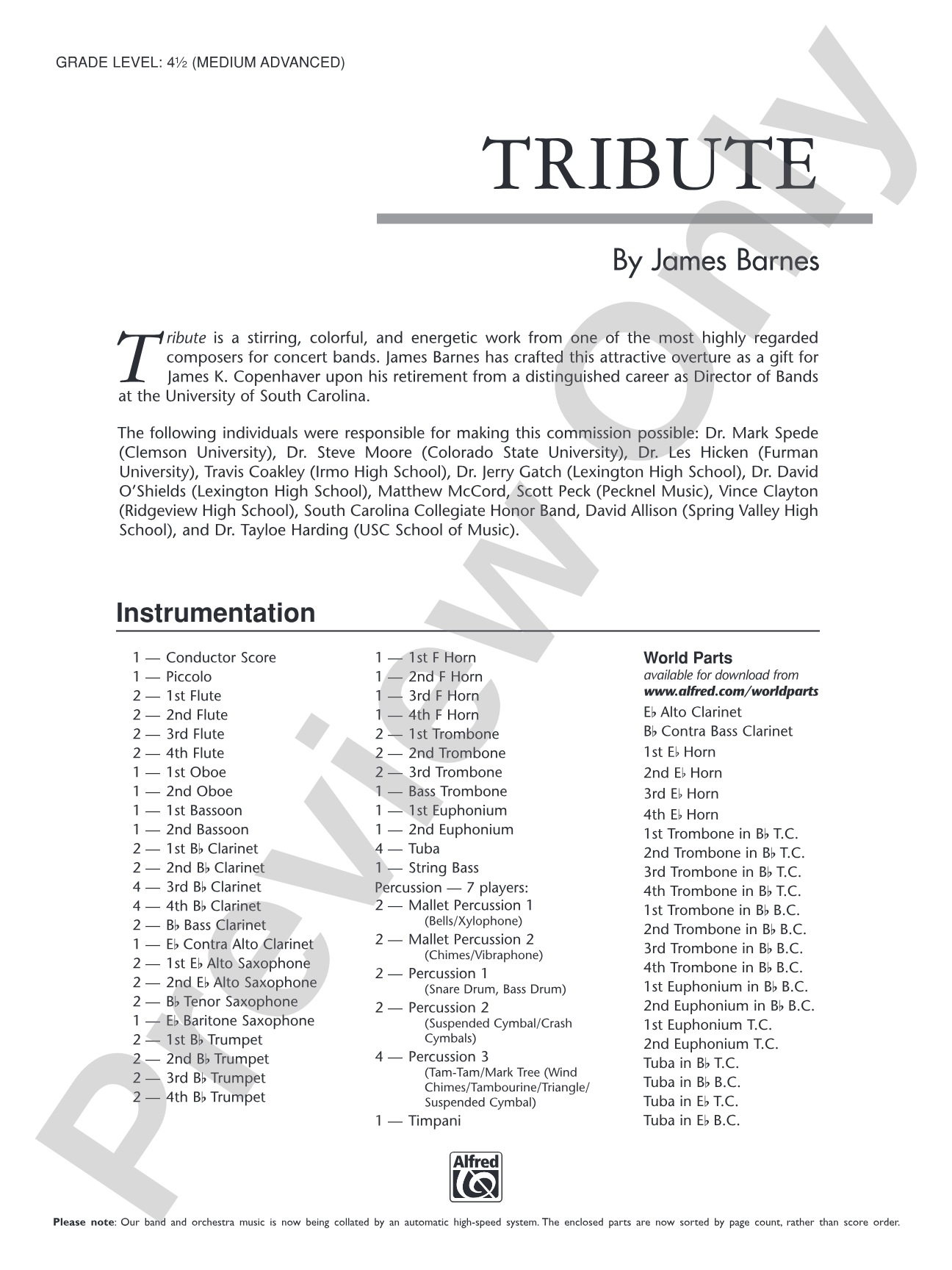 Tribute: Concert Band Conductor Score & Parts
